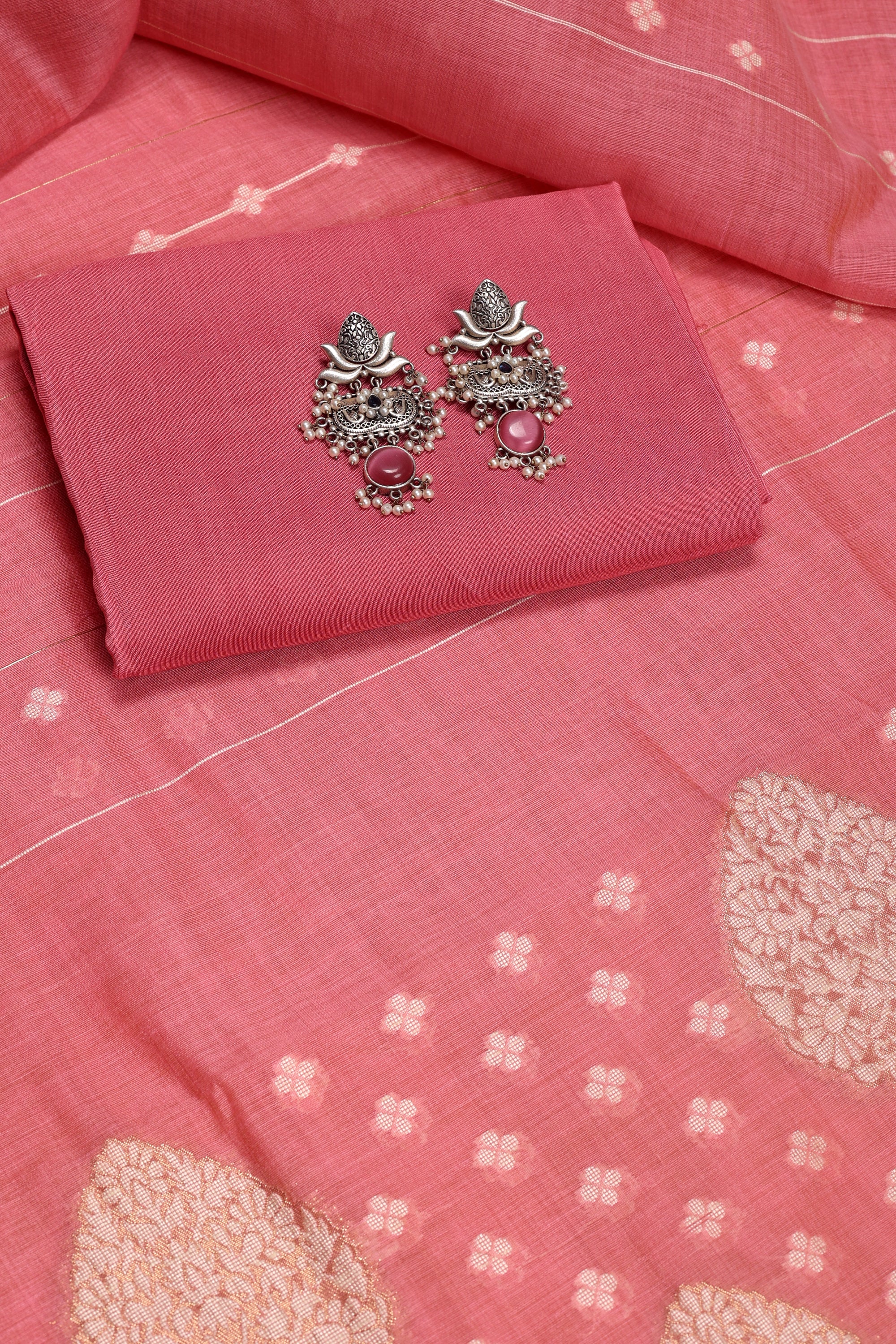 Self Banarasi Jamdhani Suit with Moti & Katdana work