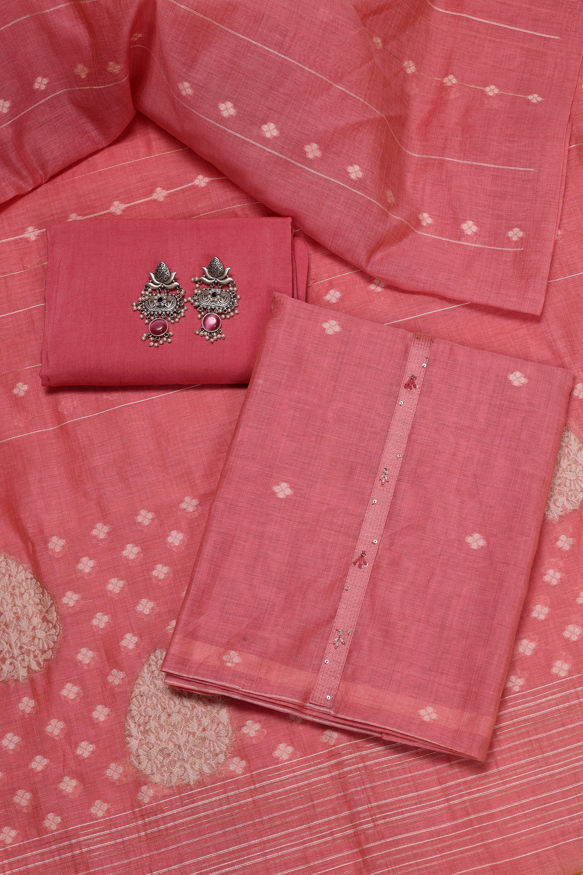 Self Banarasi Jamdhani Suit with Moti & Katdana work