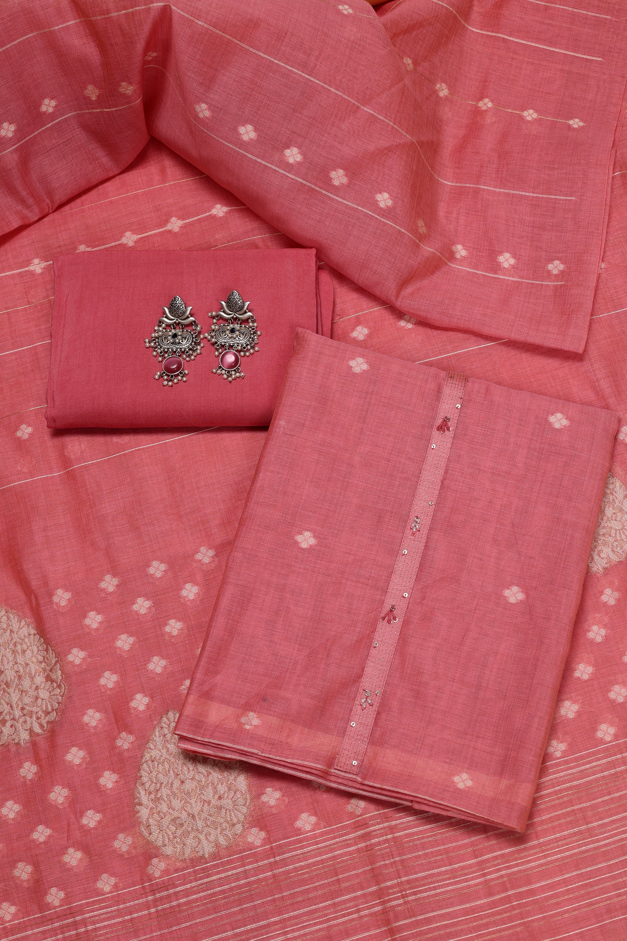 Self Banarasi Jamdhani Suit with Moti & Katdana work