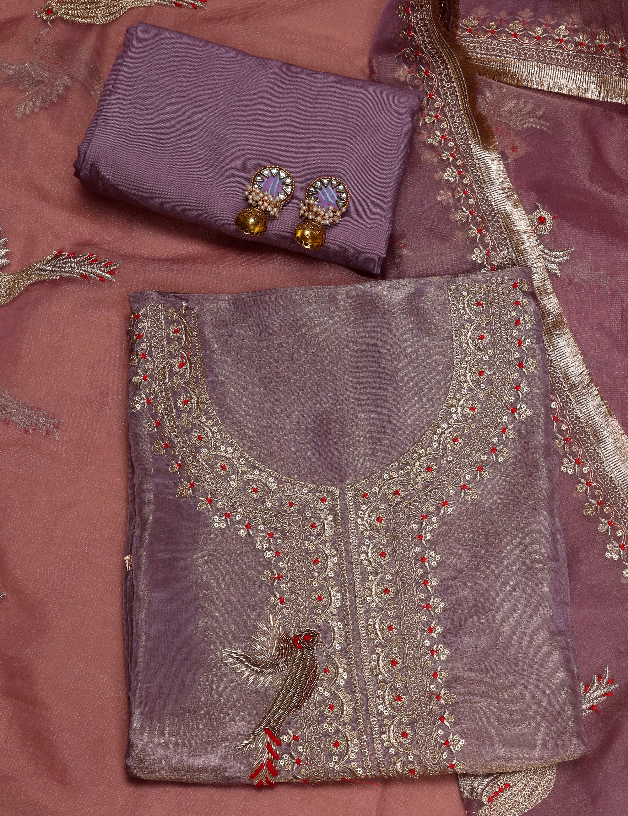 Women's Heavy Simmer Silk Embroidery Codding Work Unstitched Suit