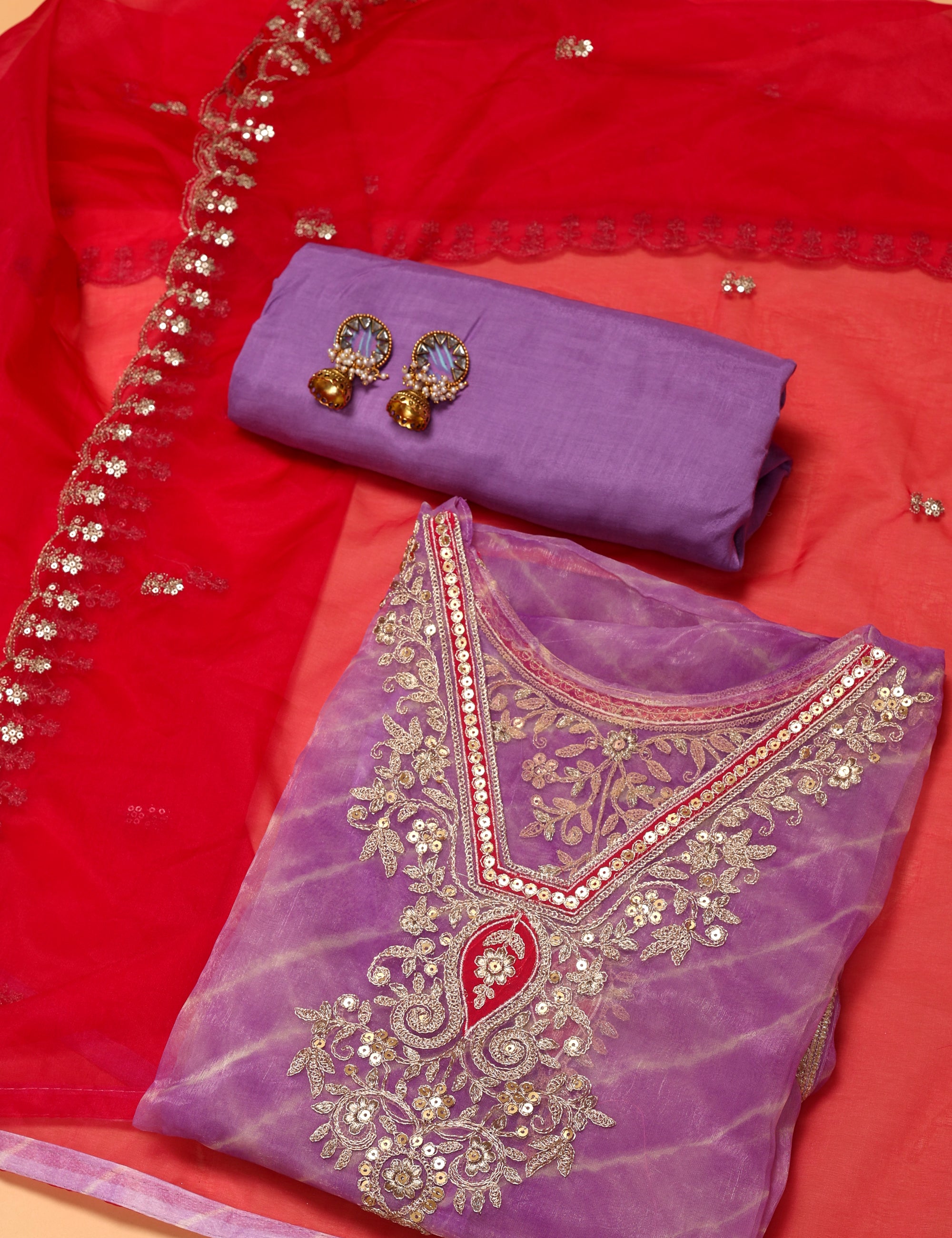 Elegant Zari Organza Suit Material