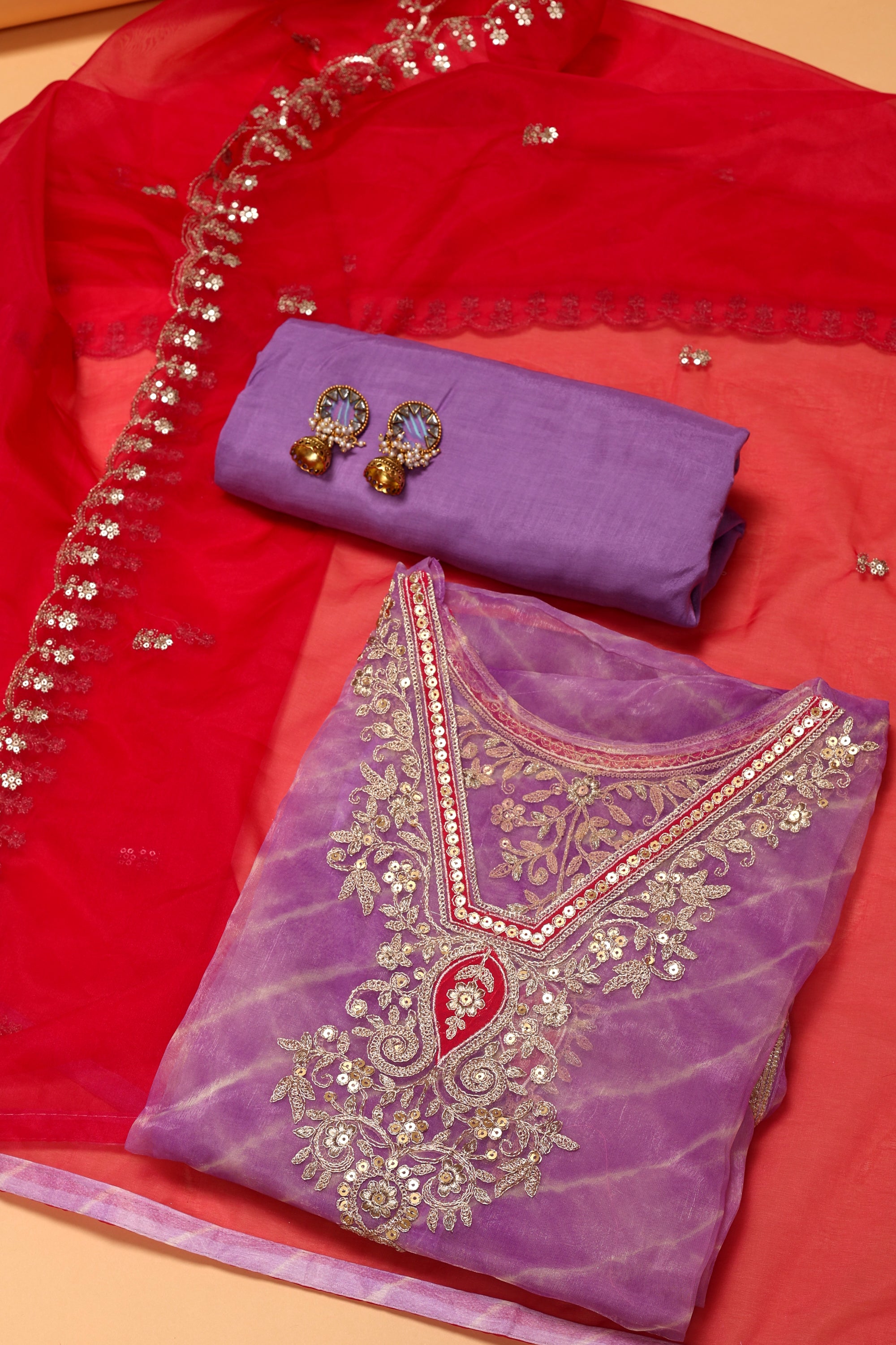 Elegant Zari Organza Suit Material
