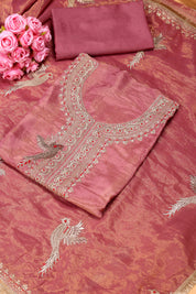Women's Heavy Simmer Silk Embroidery Codding Work Unstitched Suit