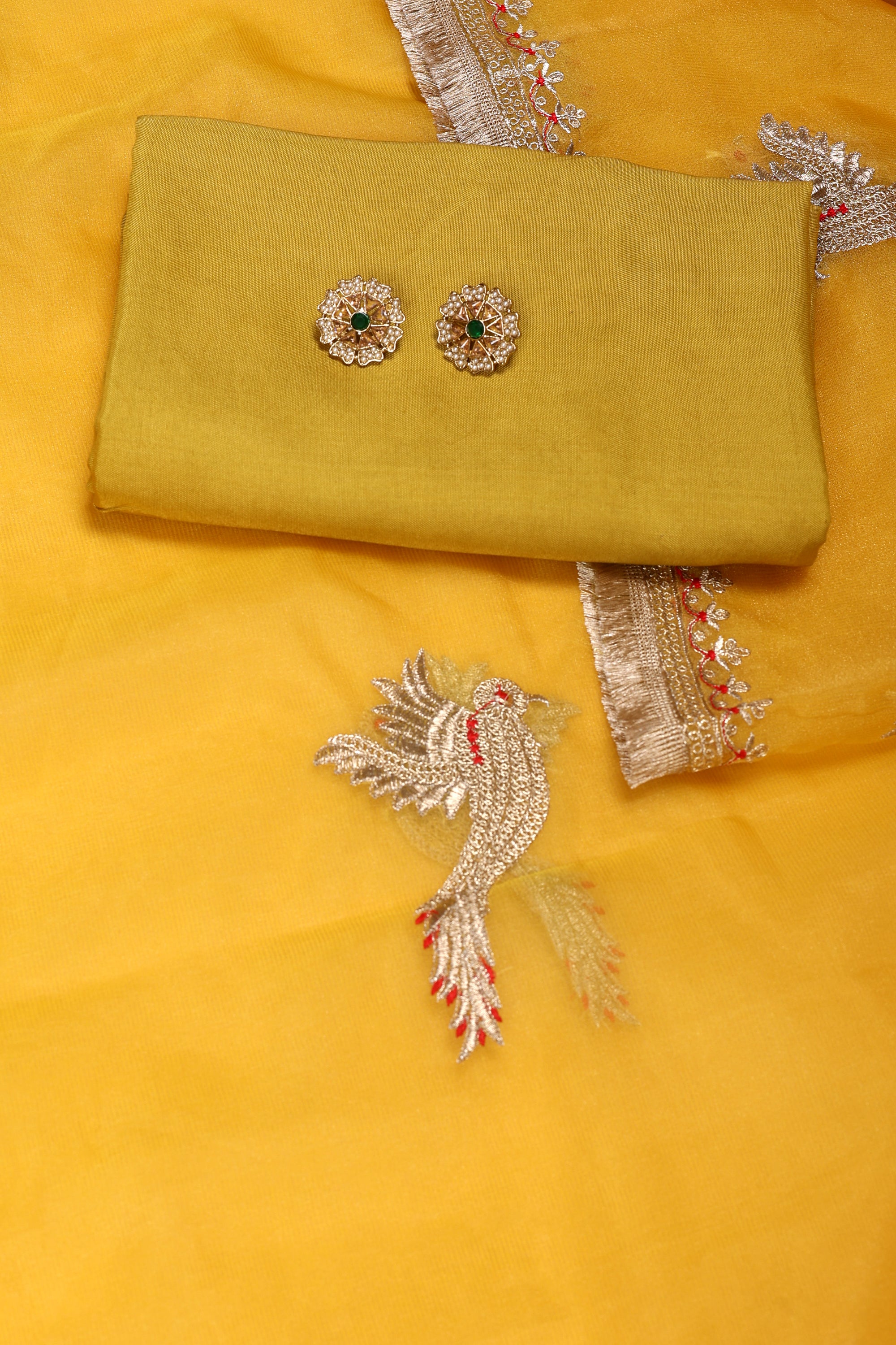 Women's Heavy Simmer Silk Embroidery Codding Work Unstitched Suit