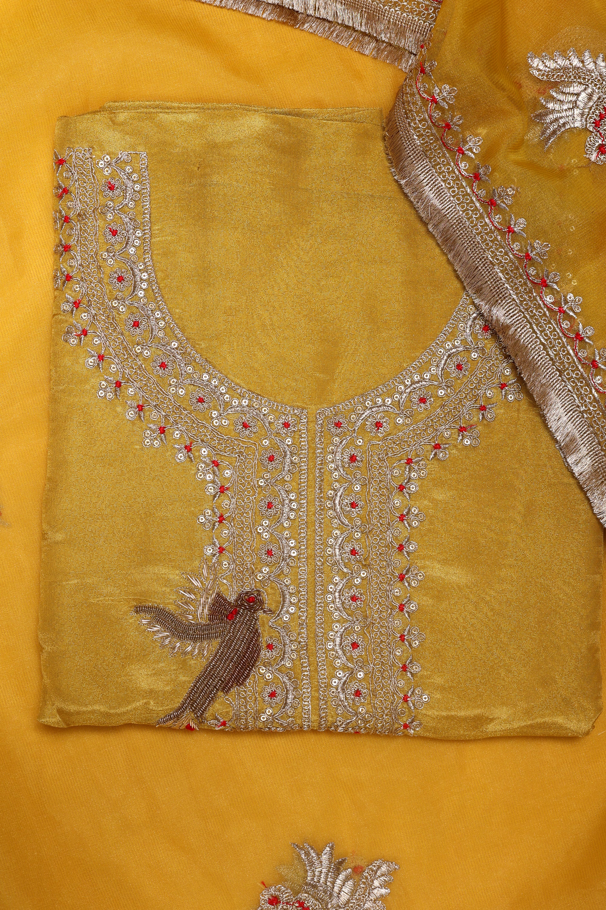 Women's Heavy Simmer Silk Embroidery Codding Work Unstitched Suit