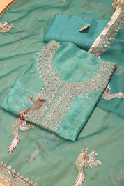 Women's Heavy Simmer Silk Embroidery Codding Work Unstitched Suit