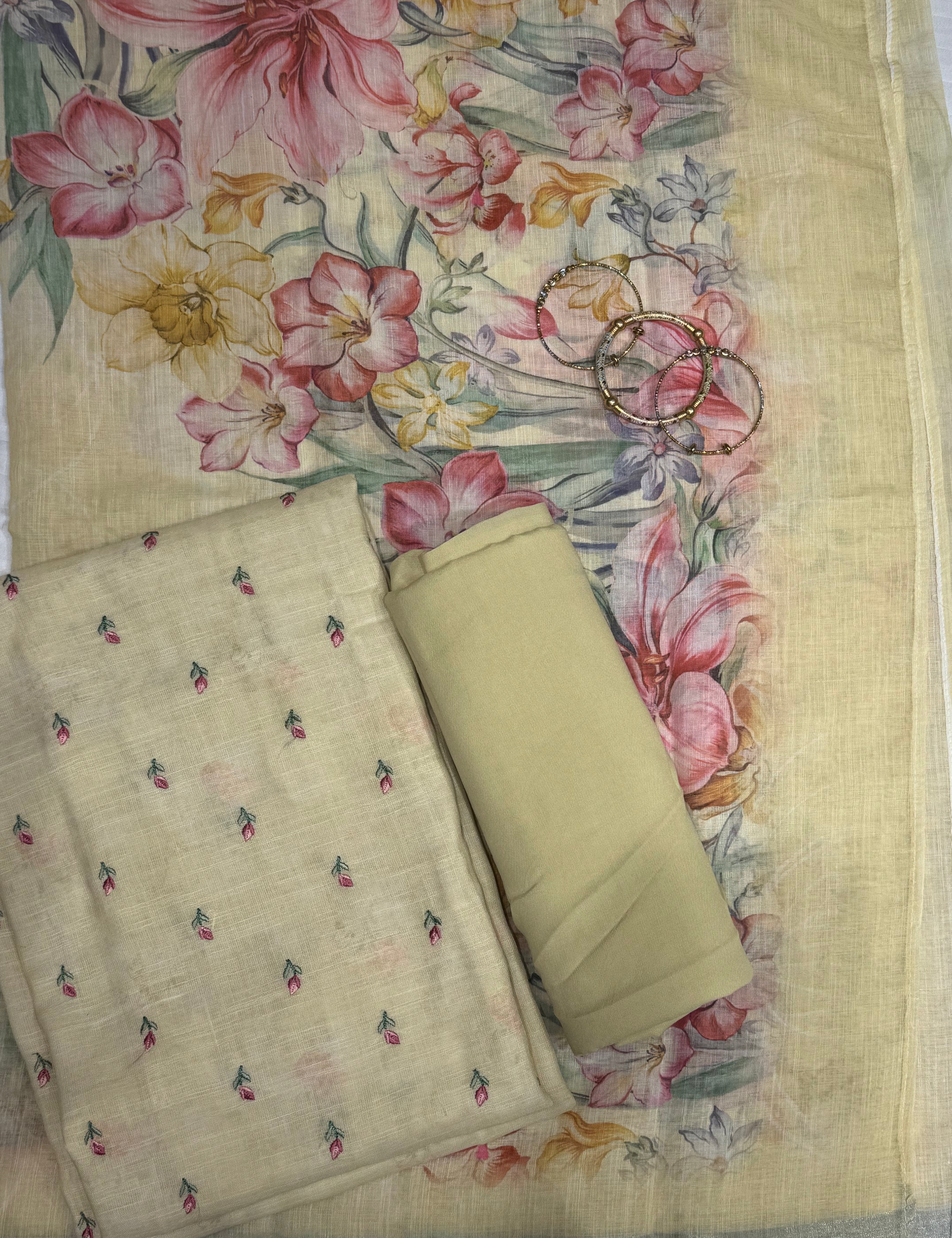 Floral Print with Thread Sequence Work Suit