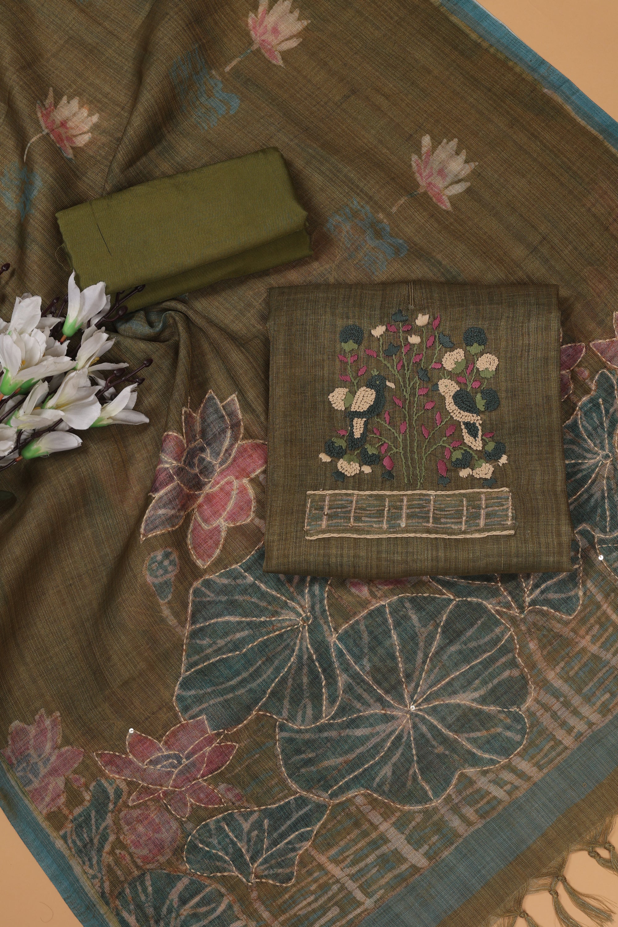 Katha Work Linen Fabric Suit