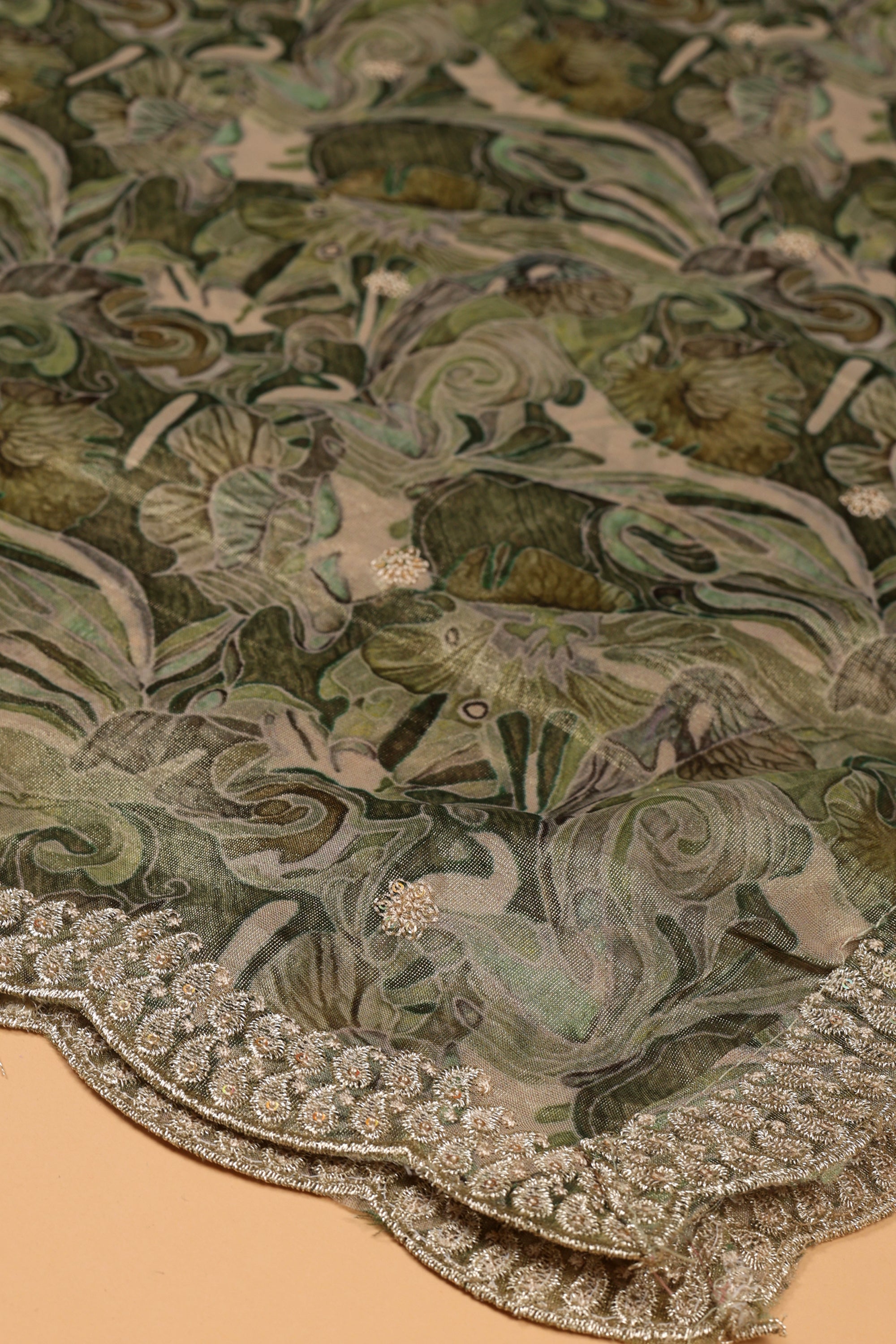 Shimmer Silk Floral Work Suit