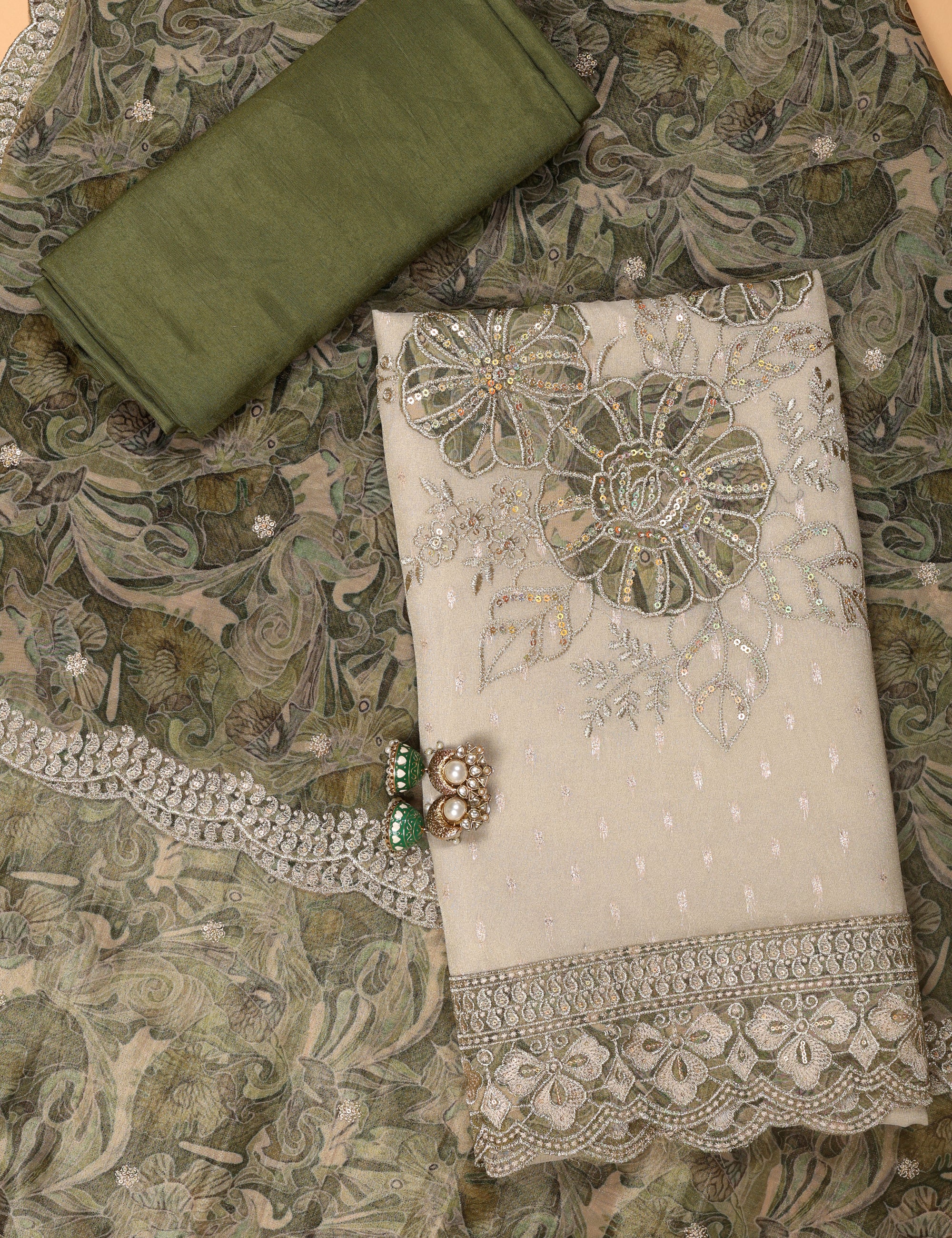 Shimmer Silk Floral Work Suit
