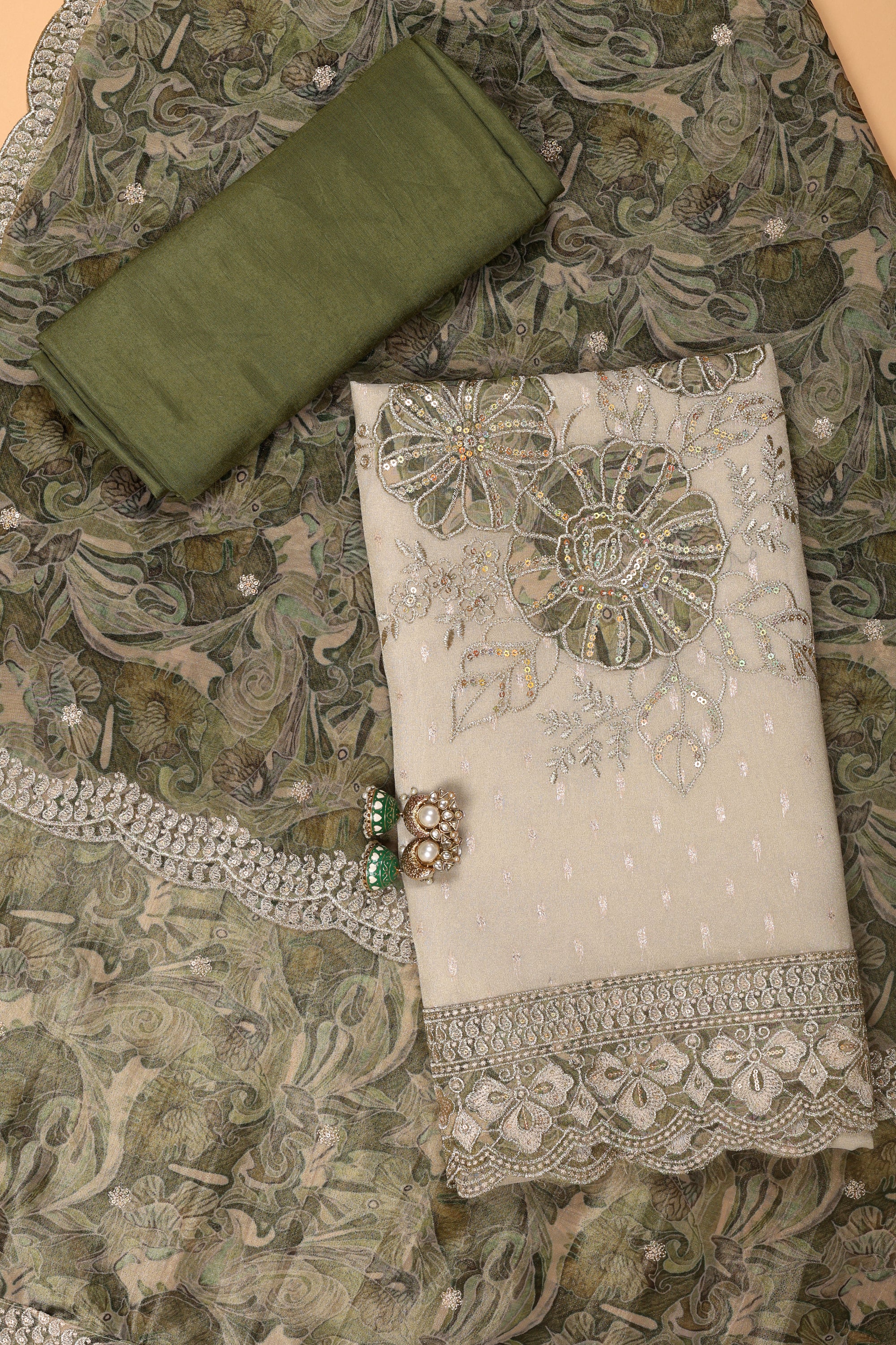 Shimmer Silk Floral Work Suit