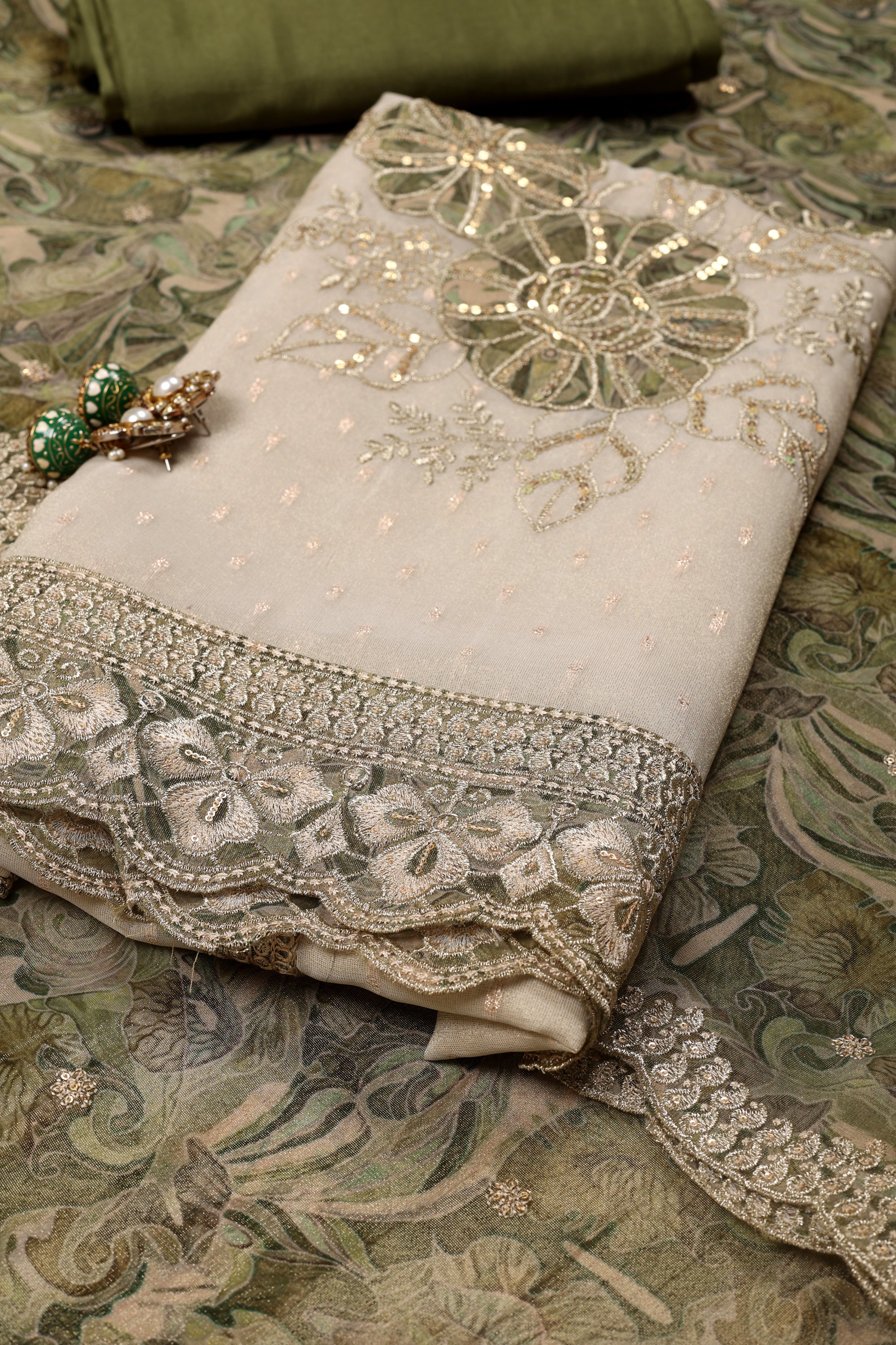 Shimmer Silk Floral Work Suit