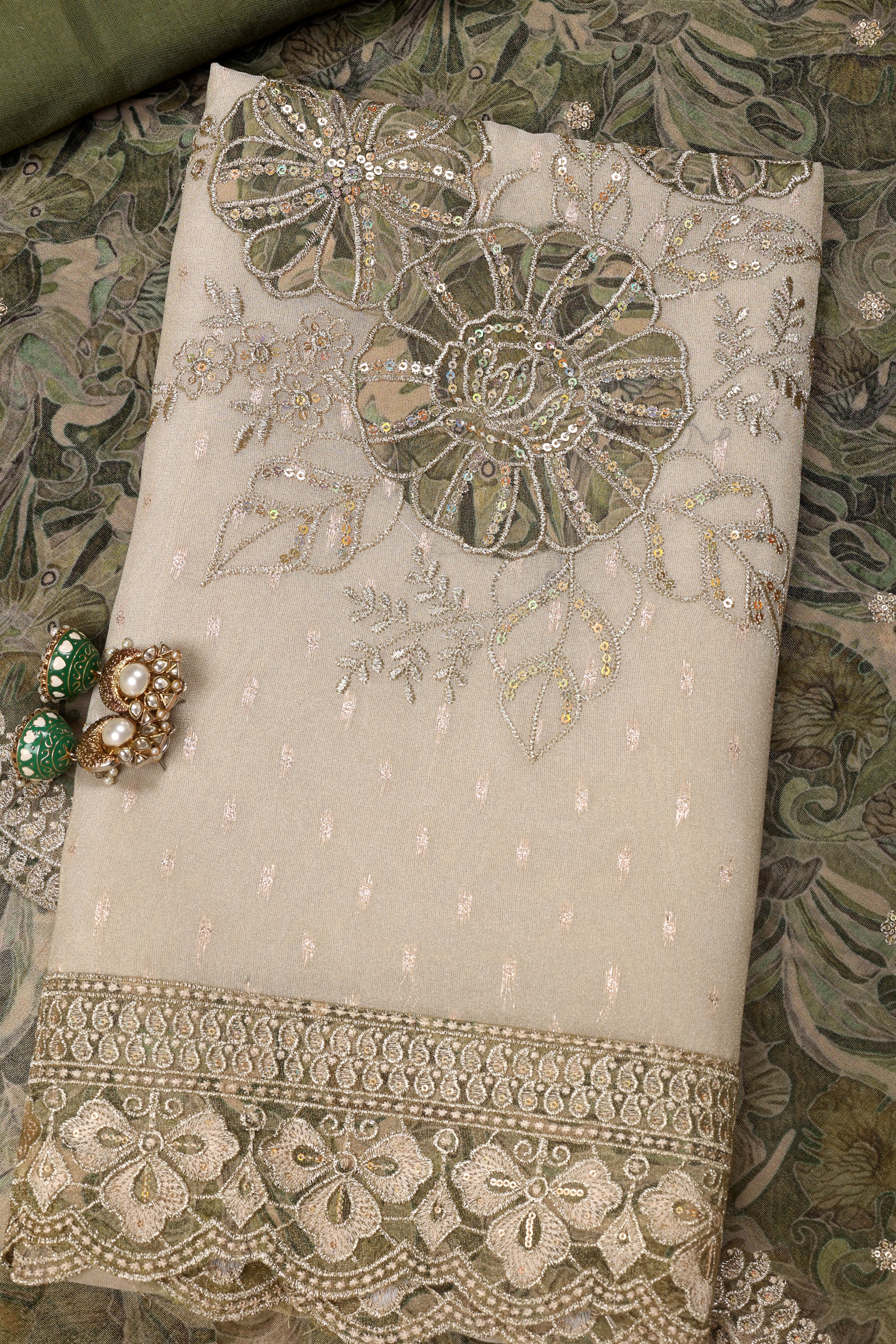 Shimmer Silk Floral Work Suit
