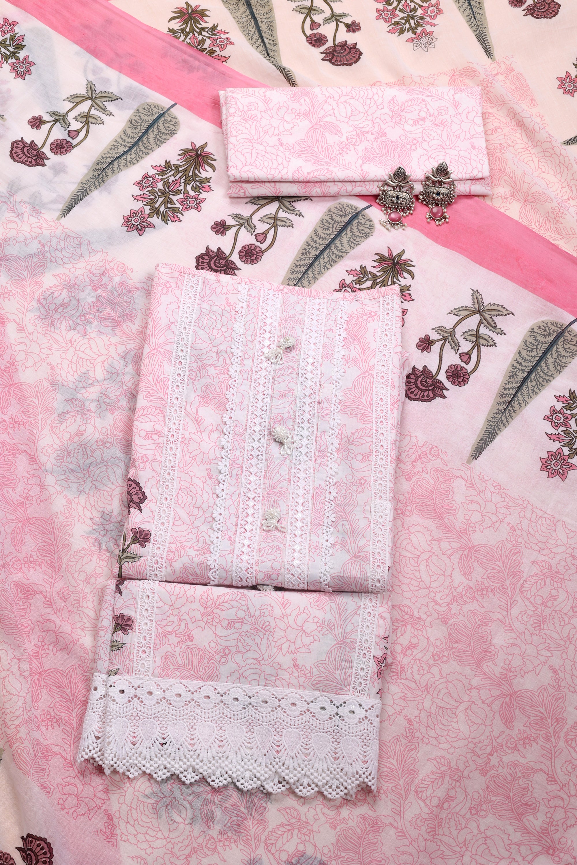 Pink Printed Cotton Suit