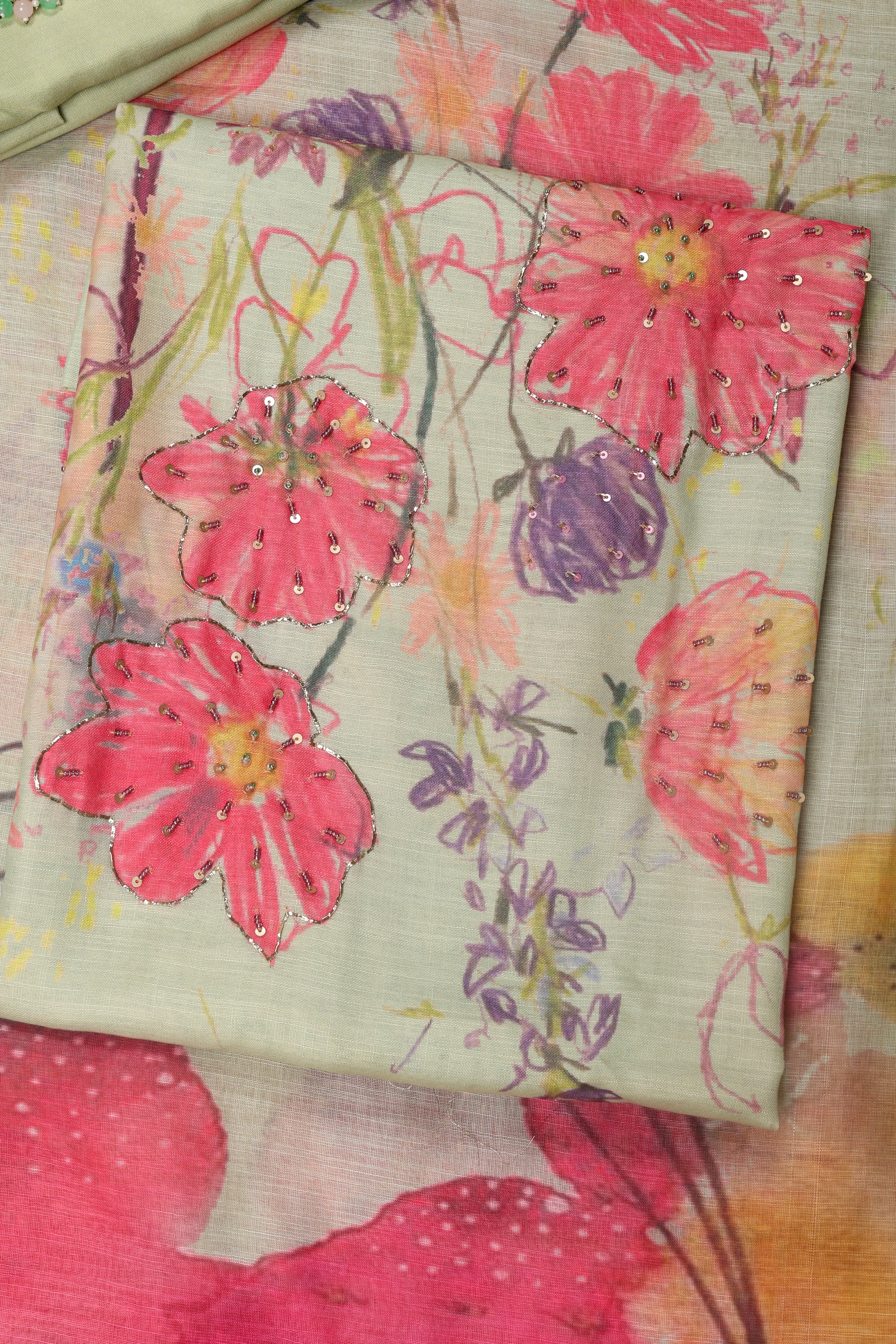 Self Floral Printed Sequence Suit