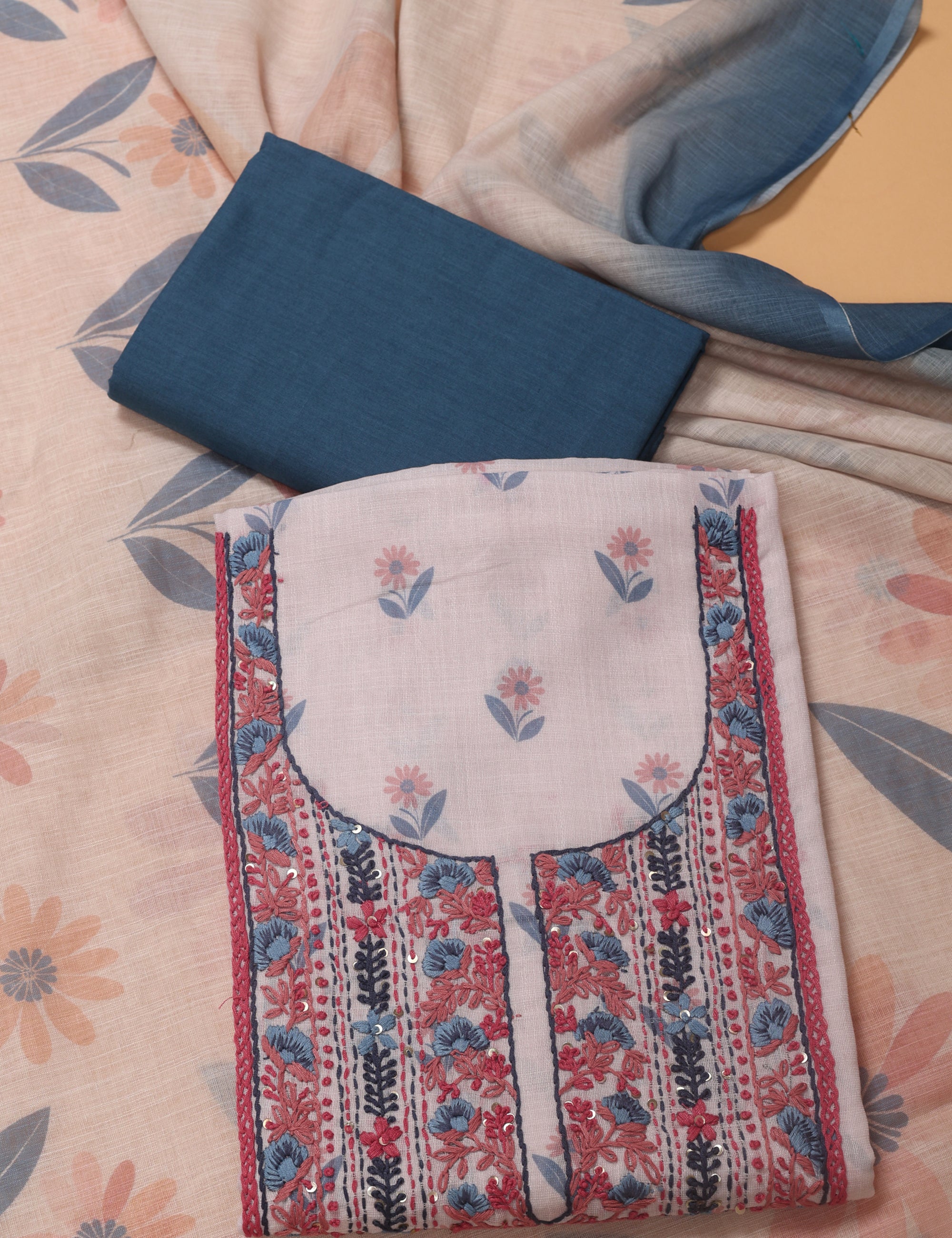 Linen Katha Work Suit