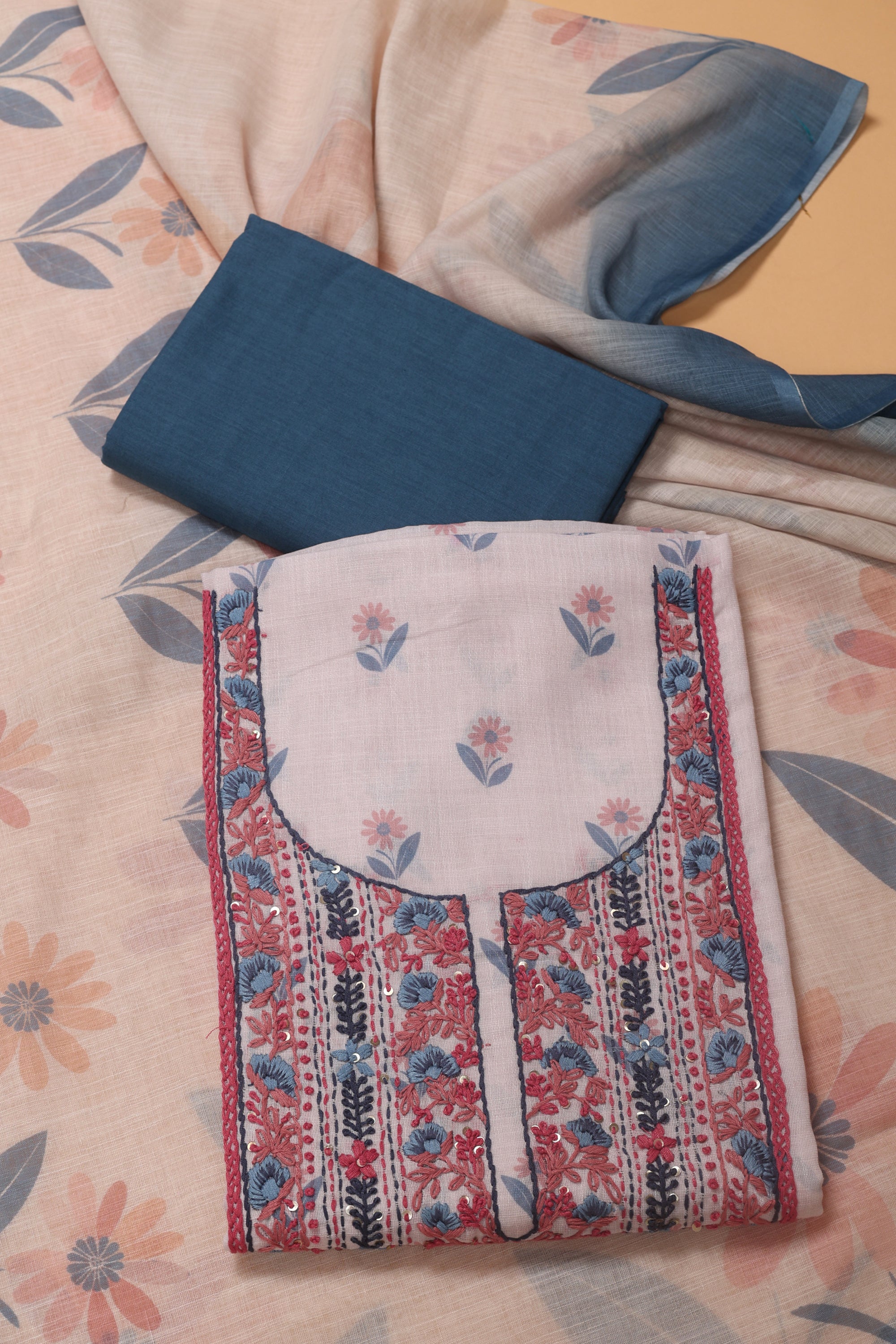 Linen Katha Work Suit