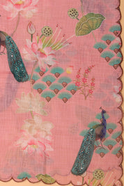 Beautiful Peacock Print Tissue Linen Suit
