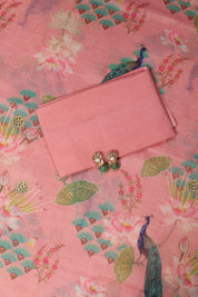 Beautiful Peacock Print Tissue Linen Suit