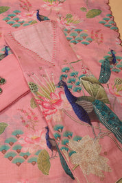 Beautiful Peacock Print Tissue Linen Suit