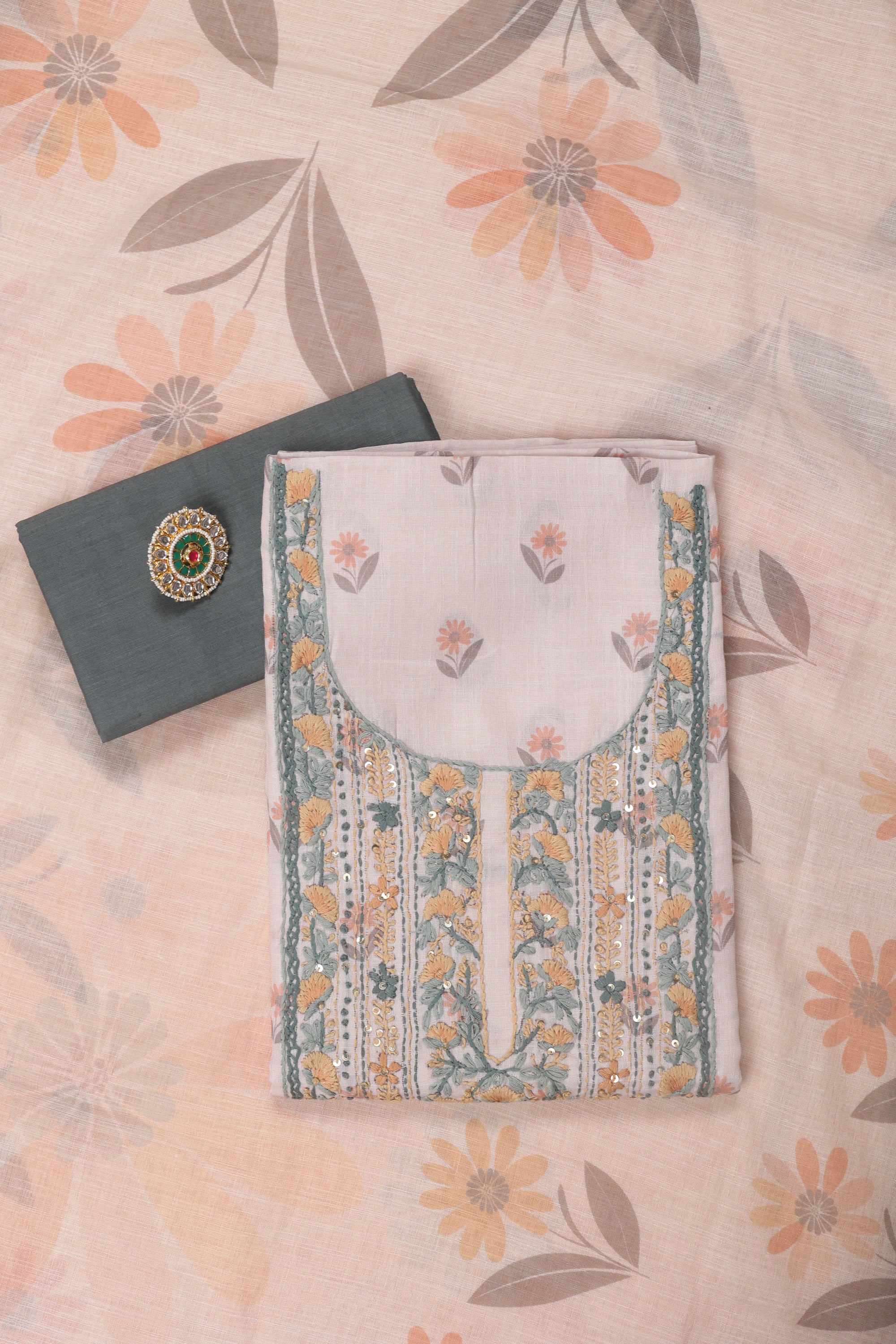 Linen Katha Work Suit
