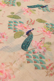 Beautiful Peacock Print Tissue Linen Suit
