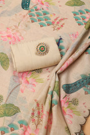 Beautiful Peacock Print Tissue Linen Suit