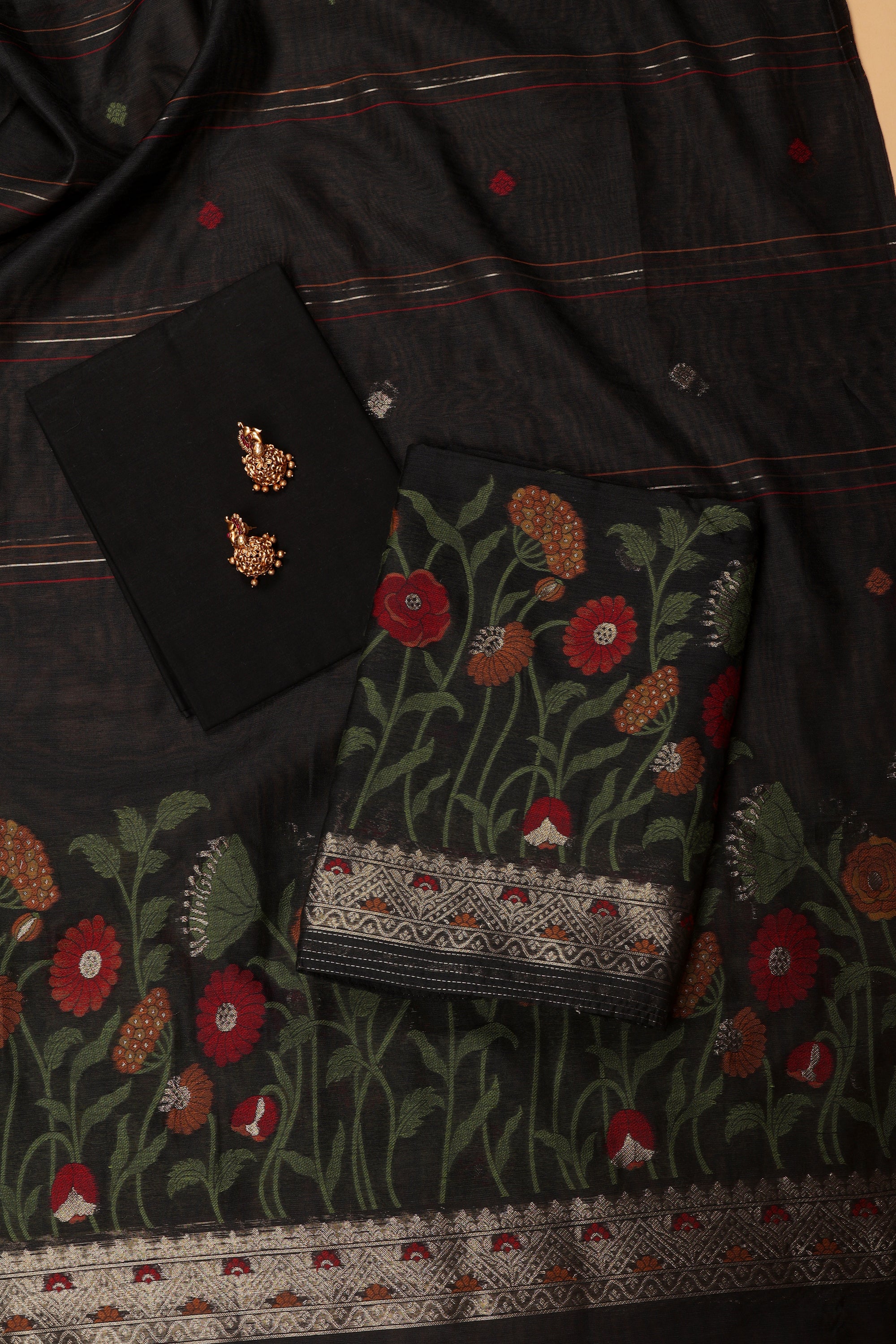 Self Thread Work Chanderi Suit
