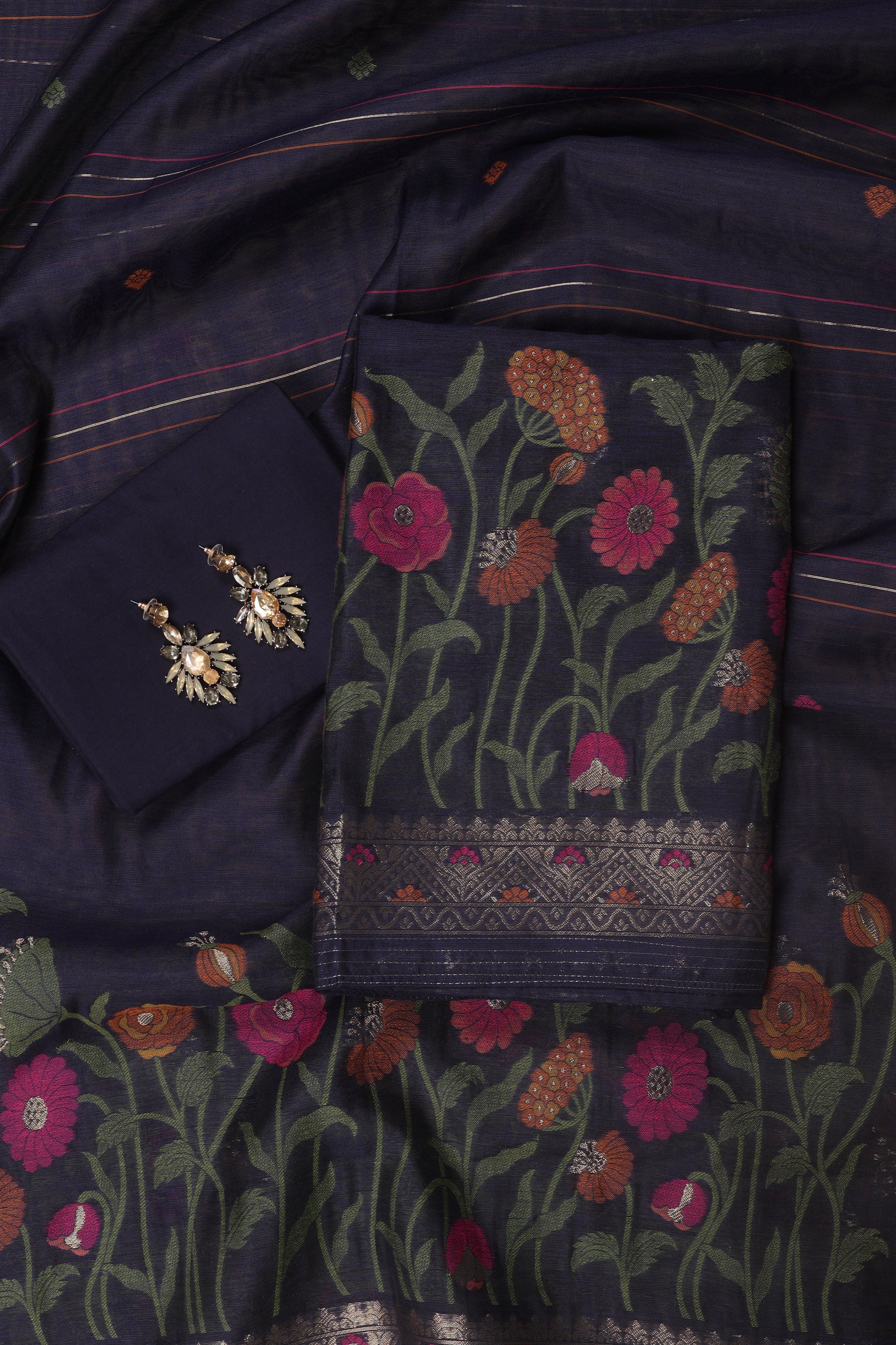 Self Thread Work Chanderi Suit