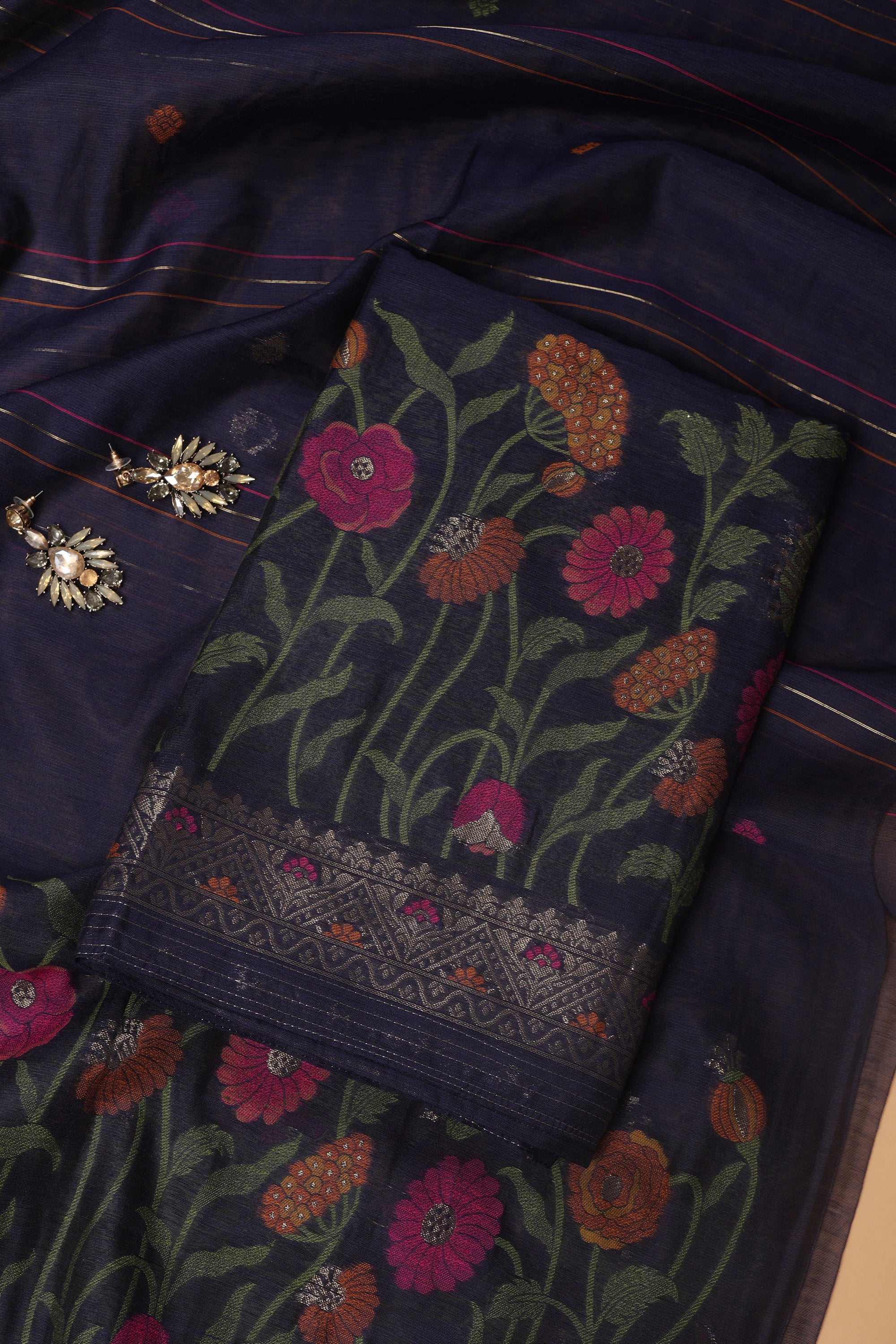 Self Thread Work Chanderi Suit
