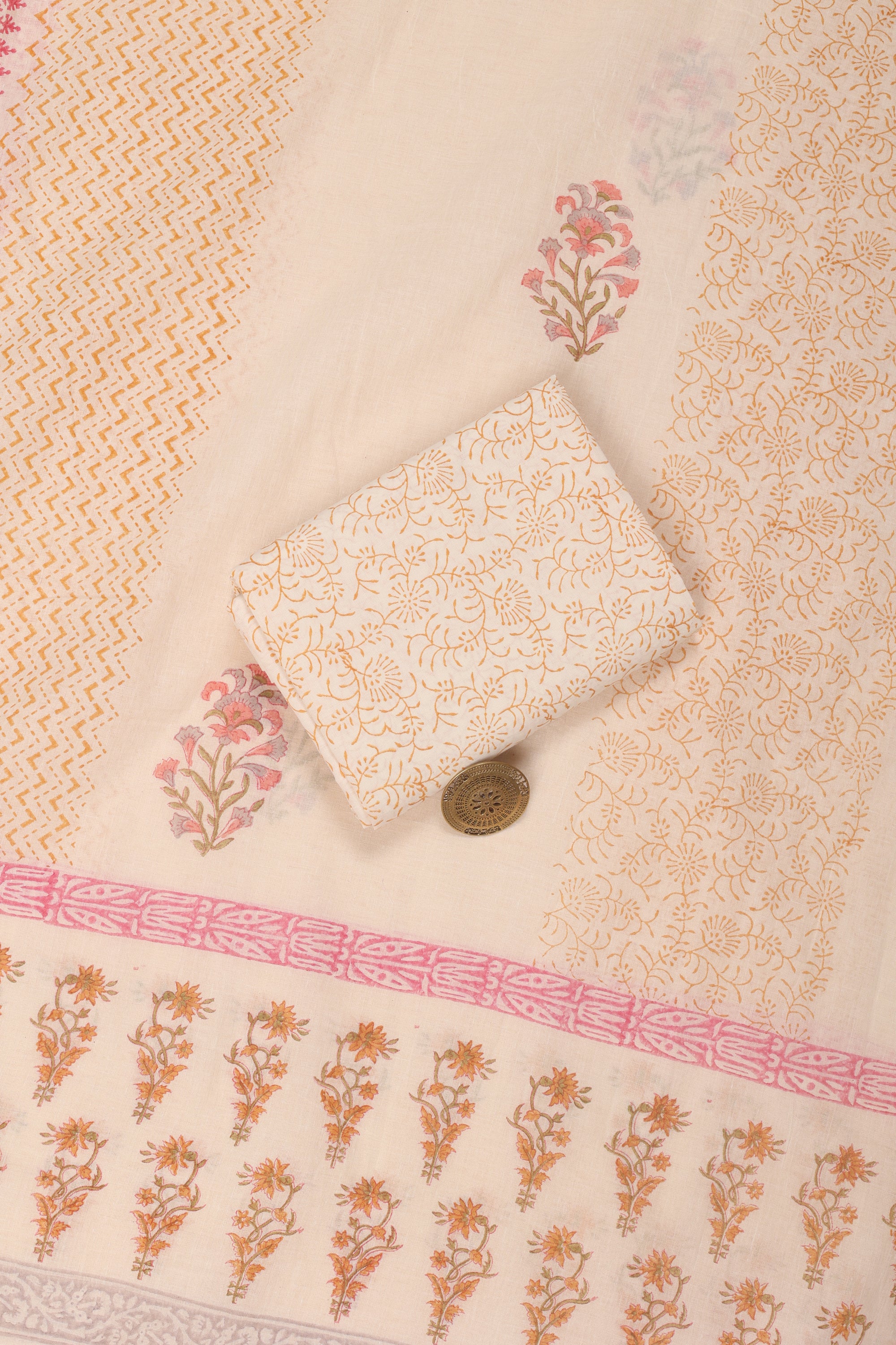 Unstitched Block Printed Suit Material