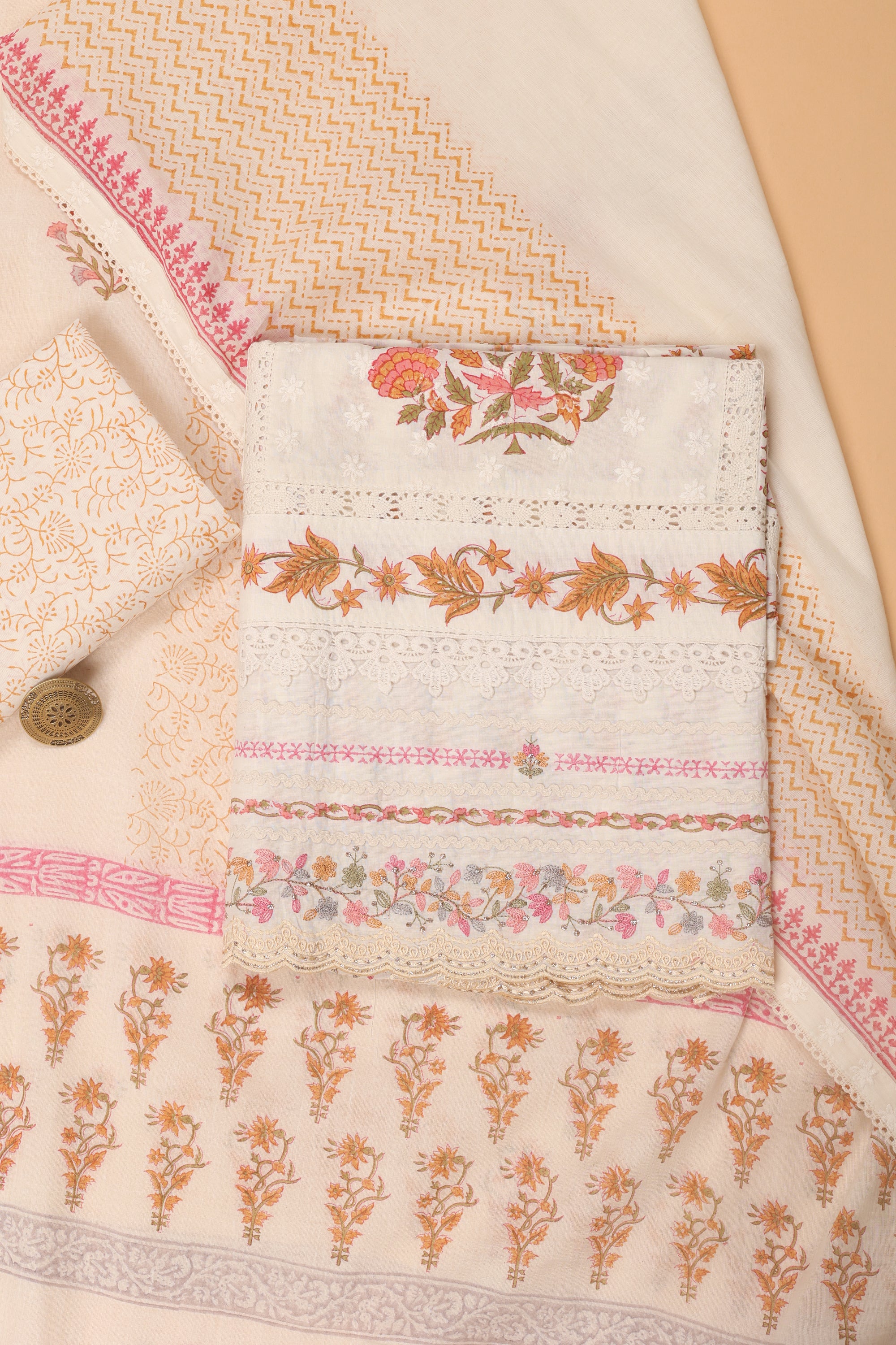 Unstitched Block Printed Suit Material