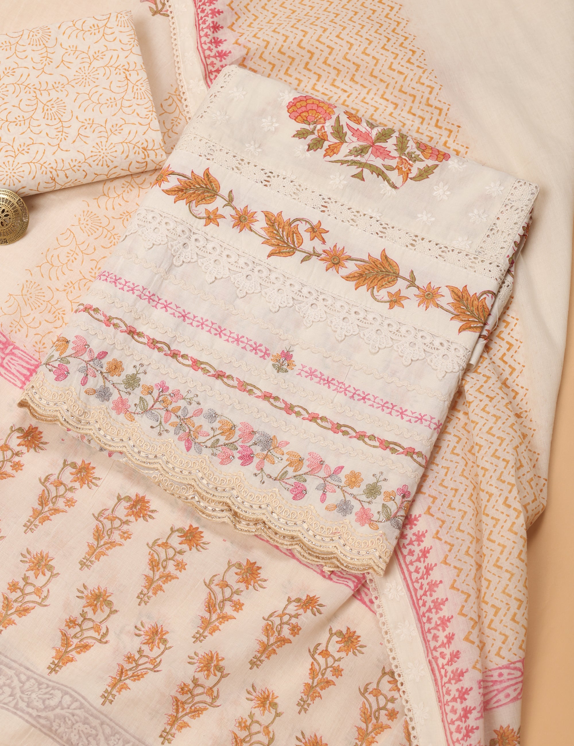 Unstitched Block Printed Suit Material