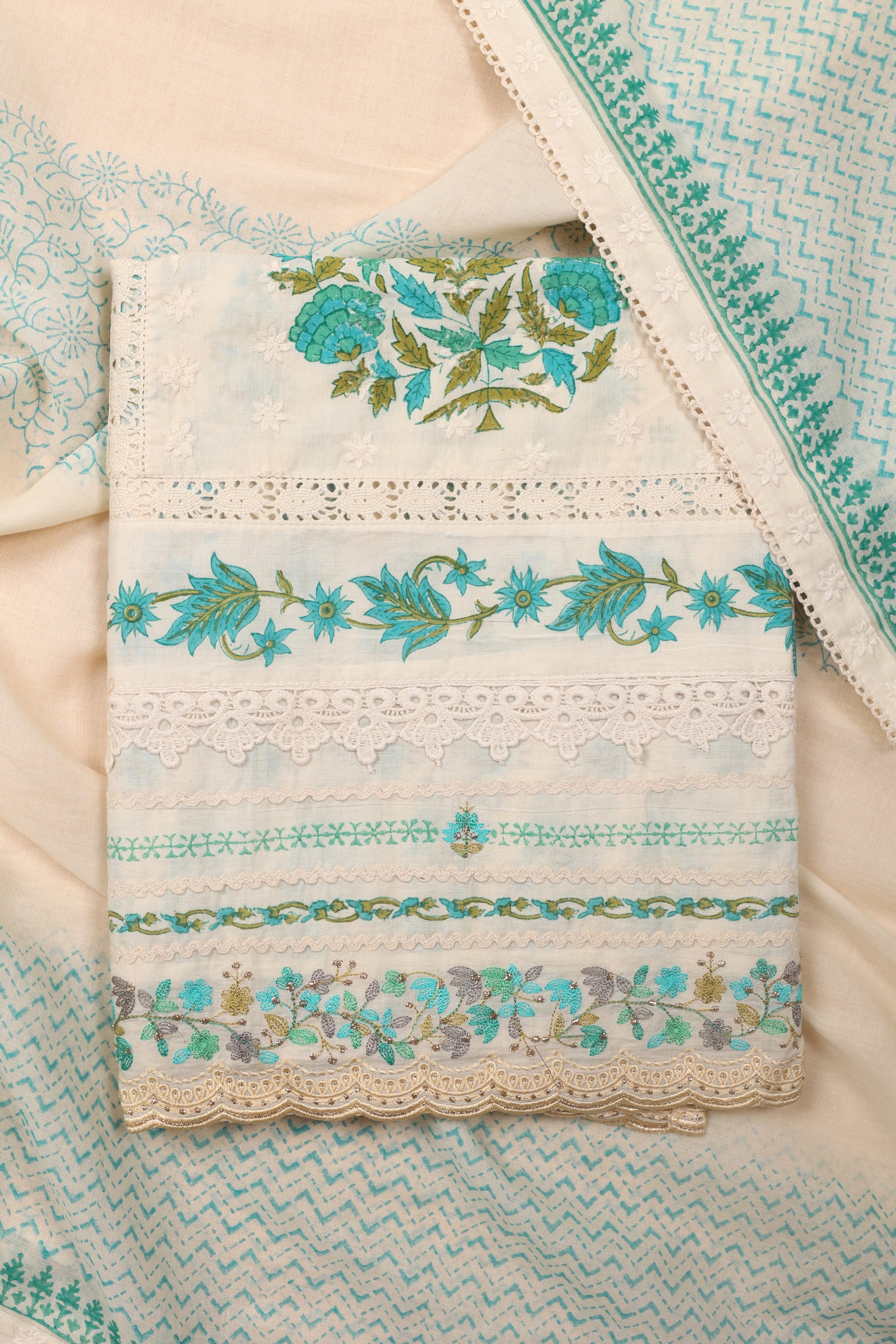 Unstitched Block Printed Suit Material