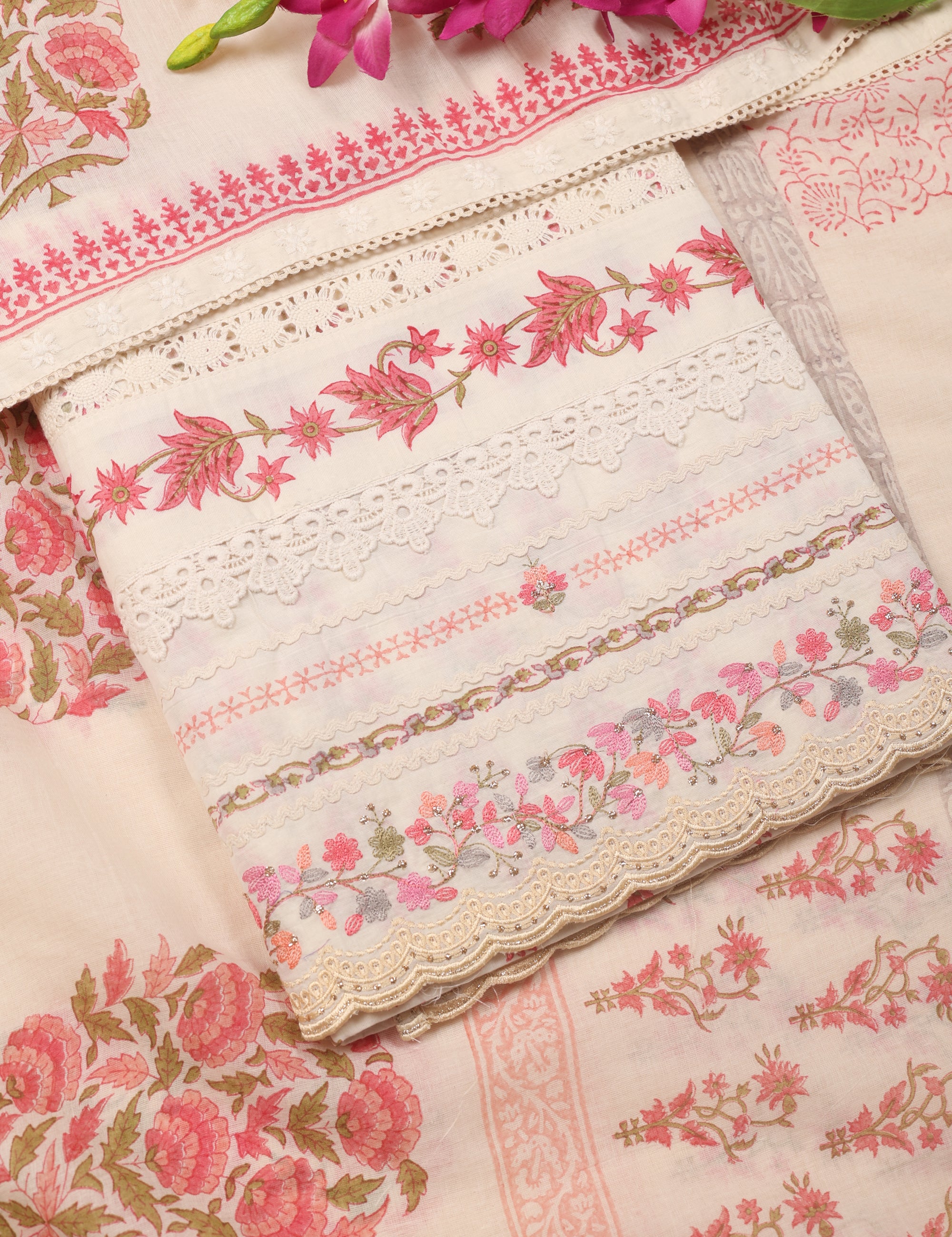 Unstitched Block Printed Suit Material