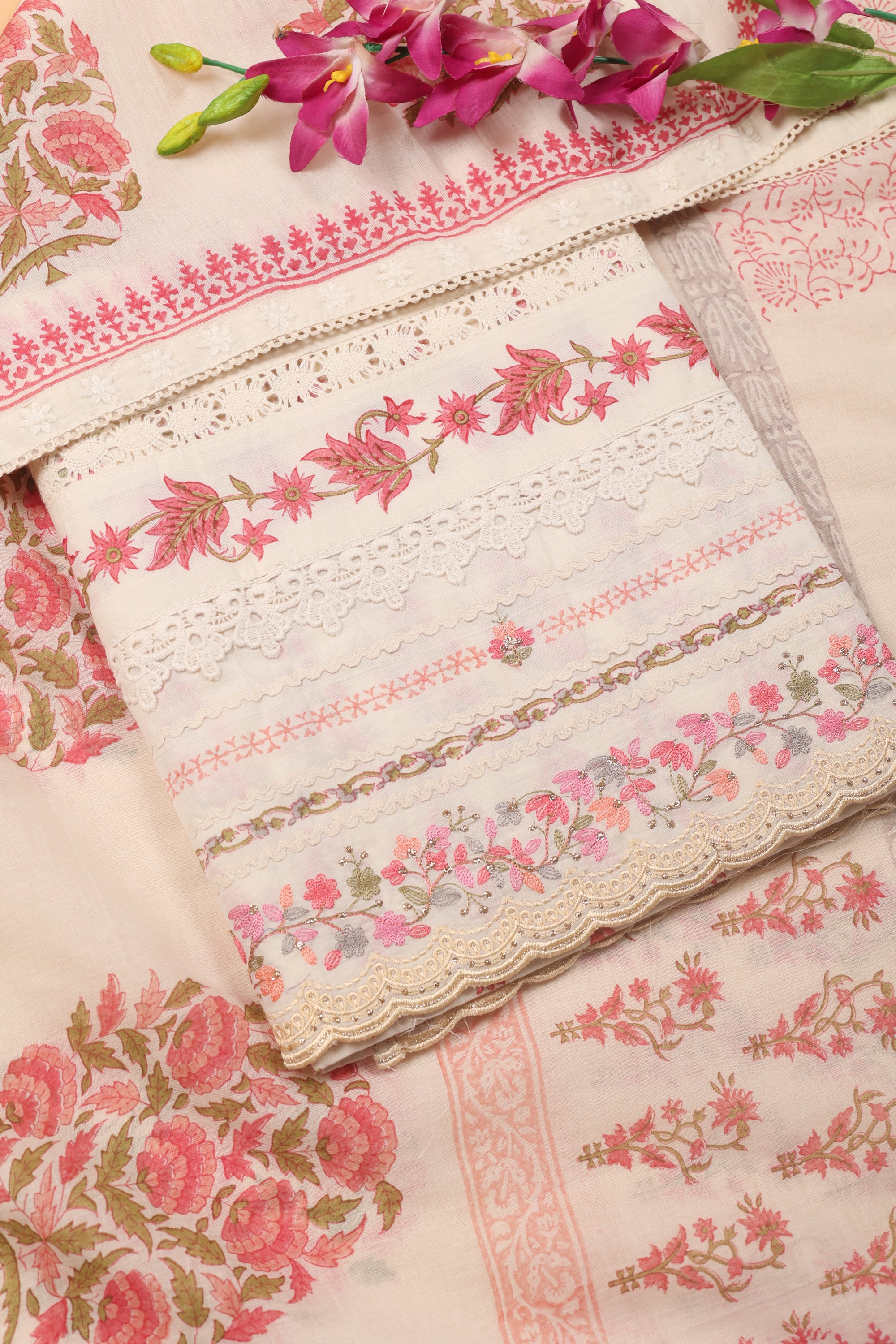 Unstitched Block Printed Suit Material