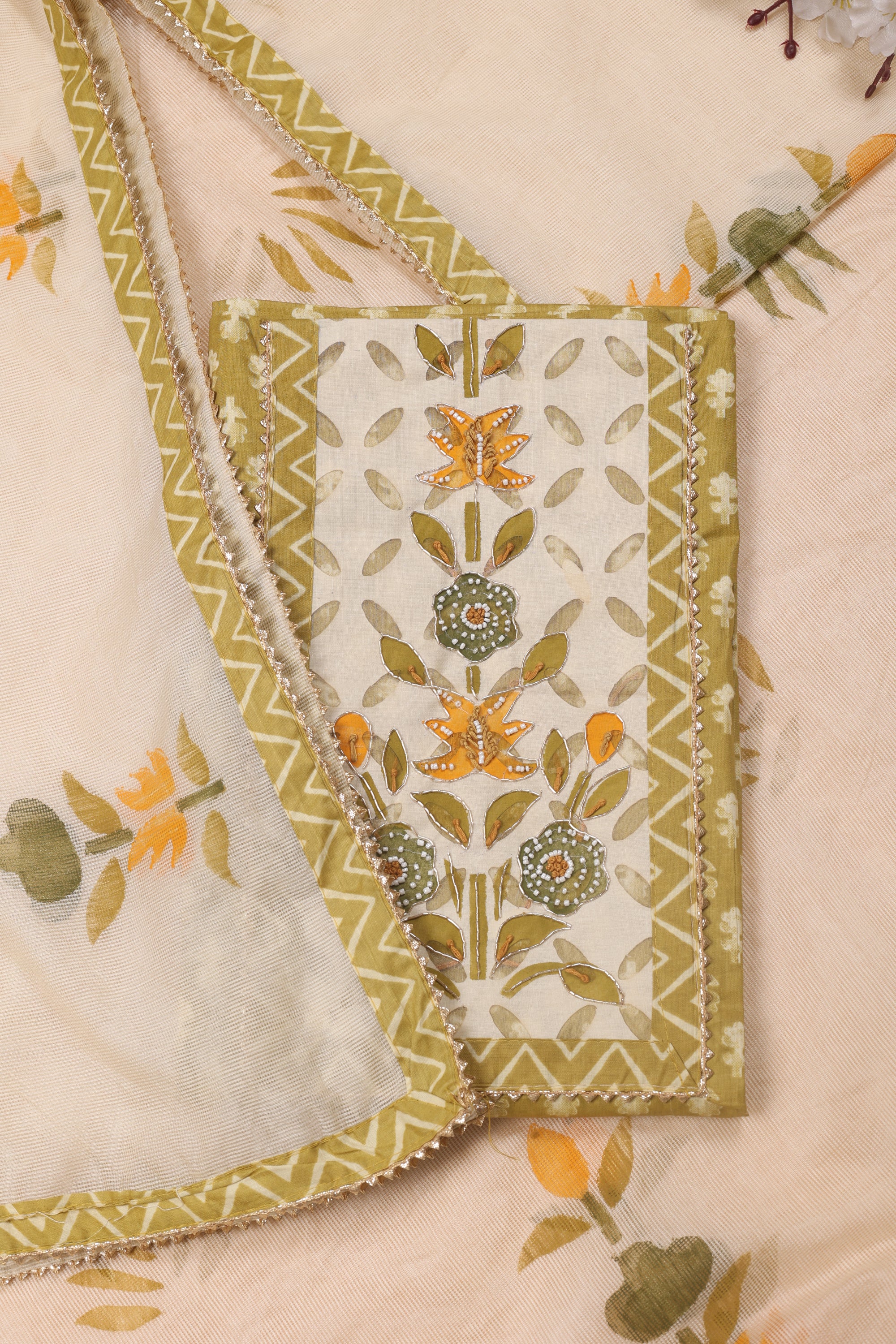 Cotton Suit with Zari & Thread Kota Doria Dhupatta