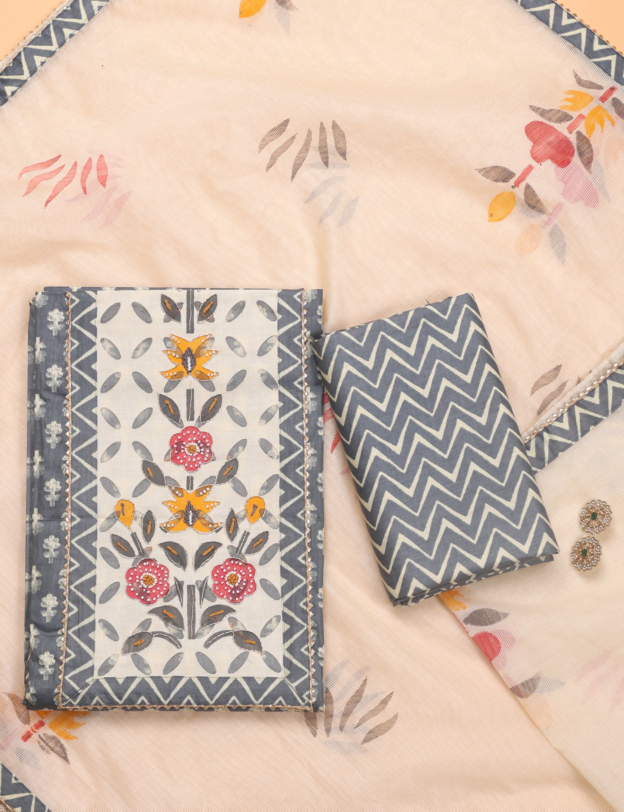 Cotton Suit with Zari & Thread Kota Doria Dhupatta