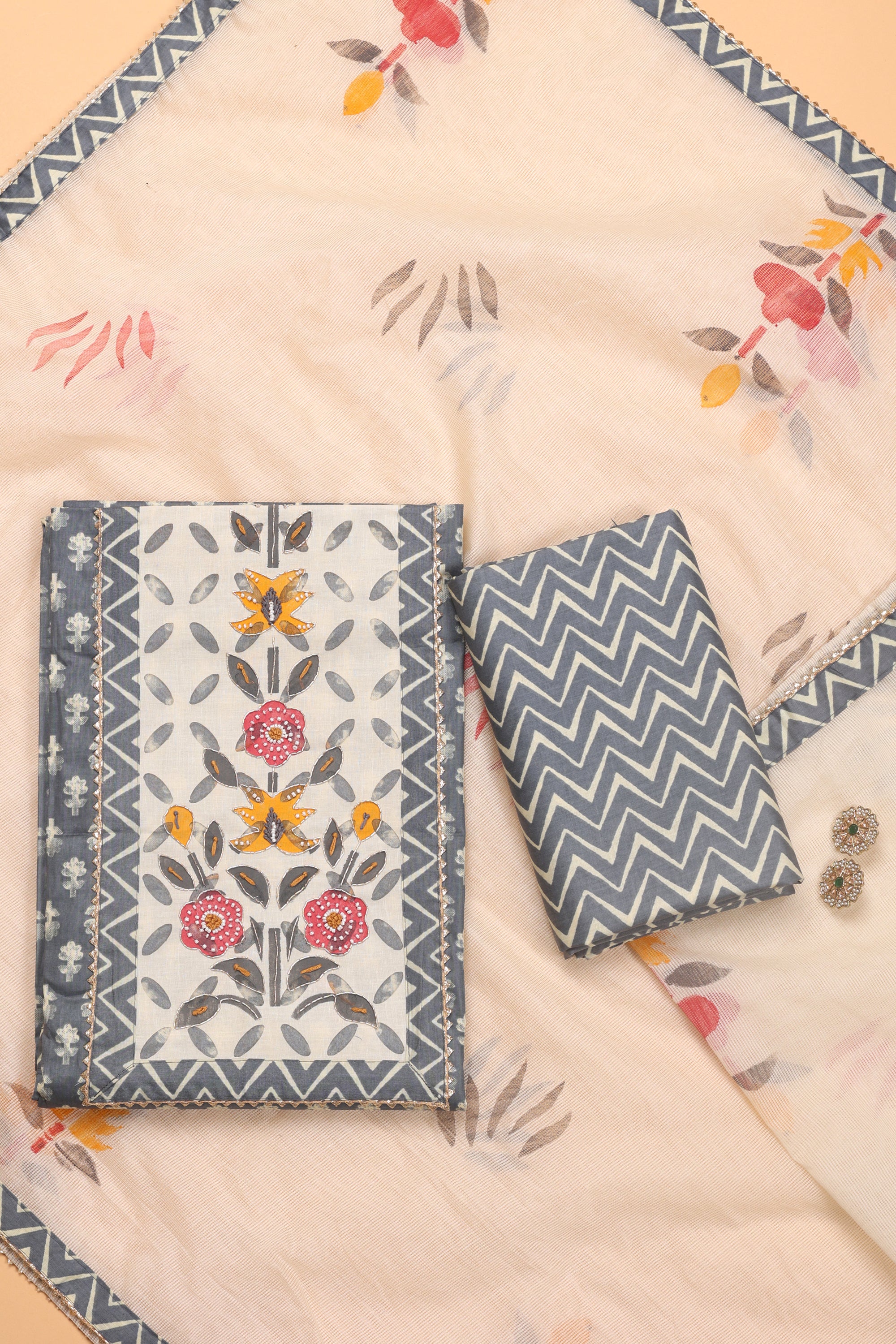Cotton Suit with Zari & Thread Kota Doria Dhupatta