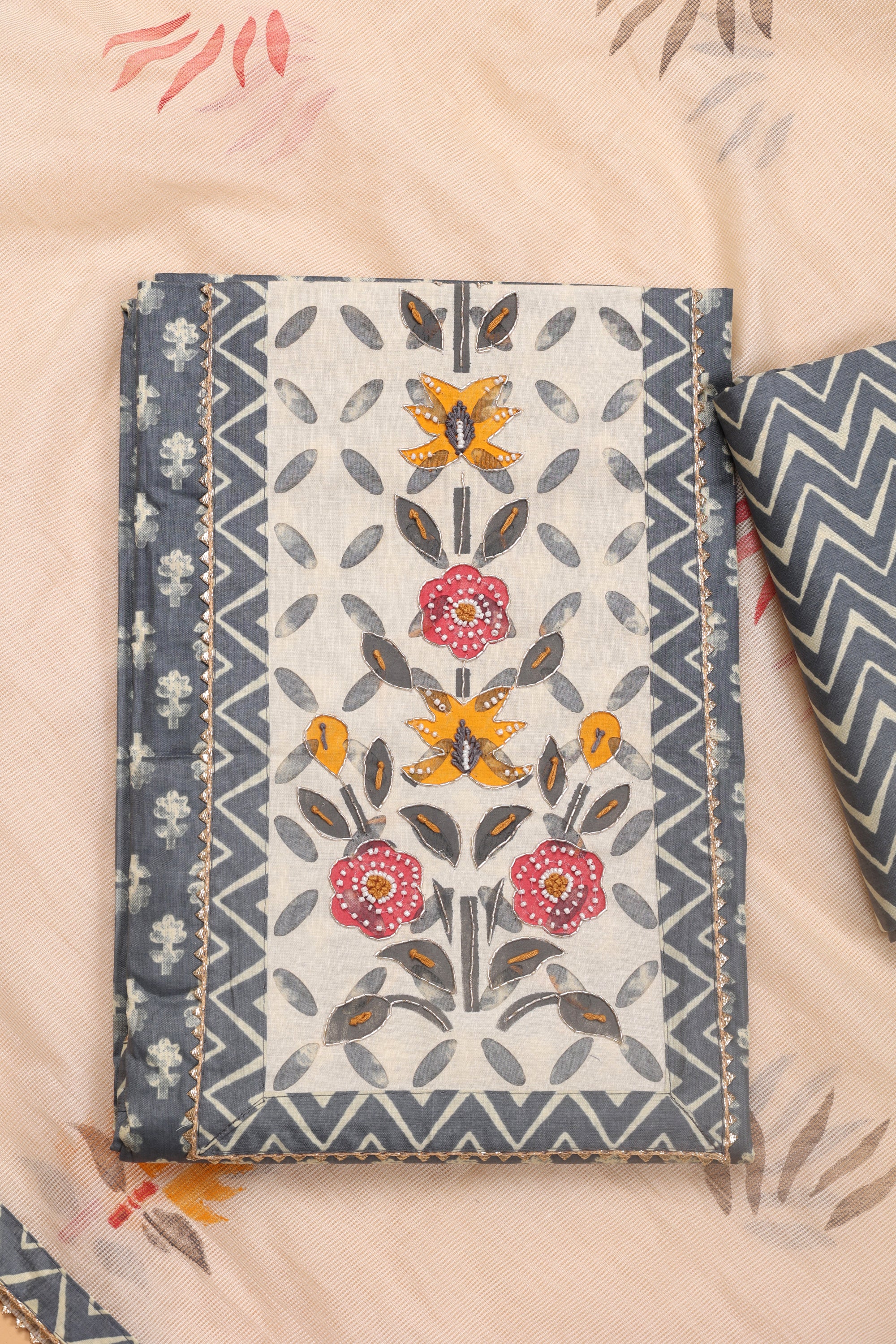 Cotton Suit with Zari & Thread Kota Doria Dhupatta
