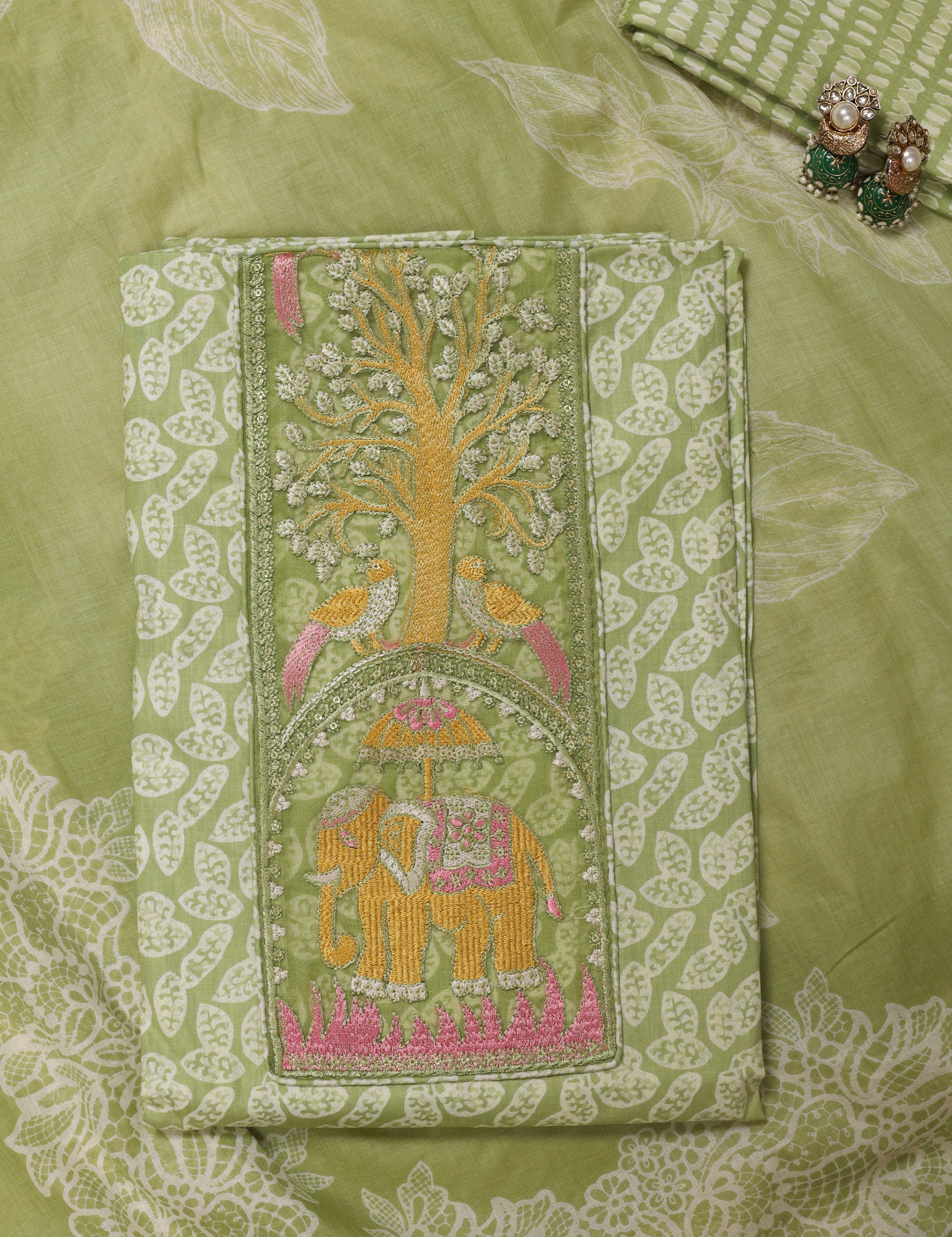 Cotton Suit with Elephant Work Neck