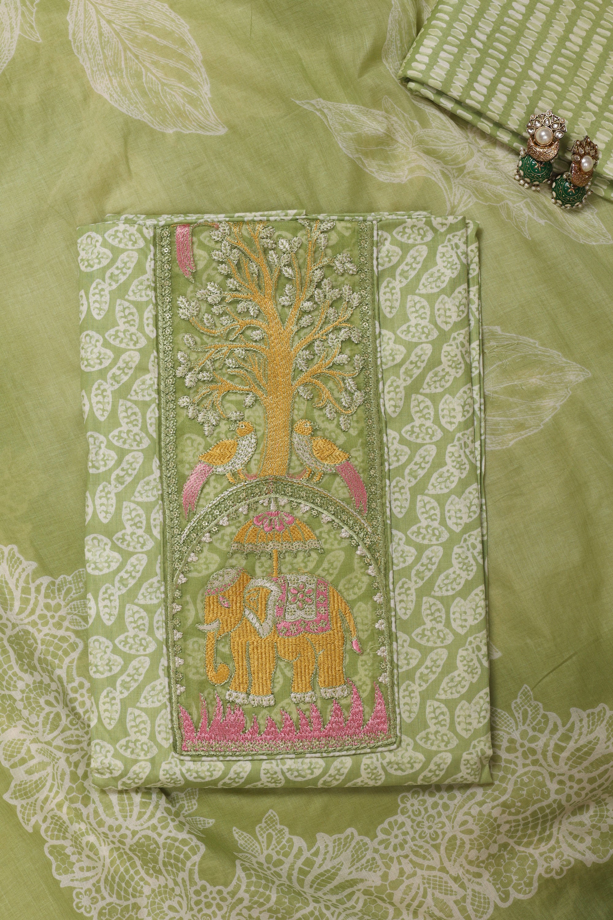 Cotton Suit with Elephant Work Neck