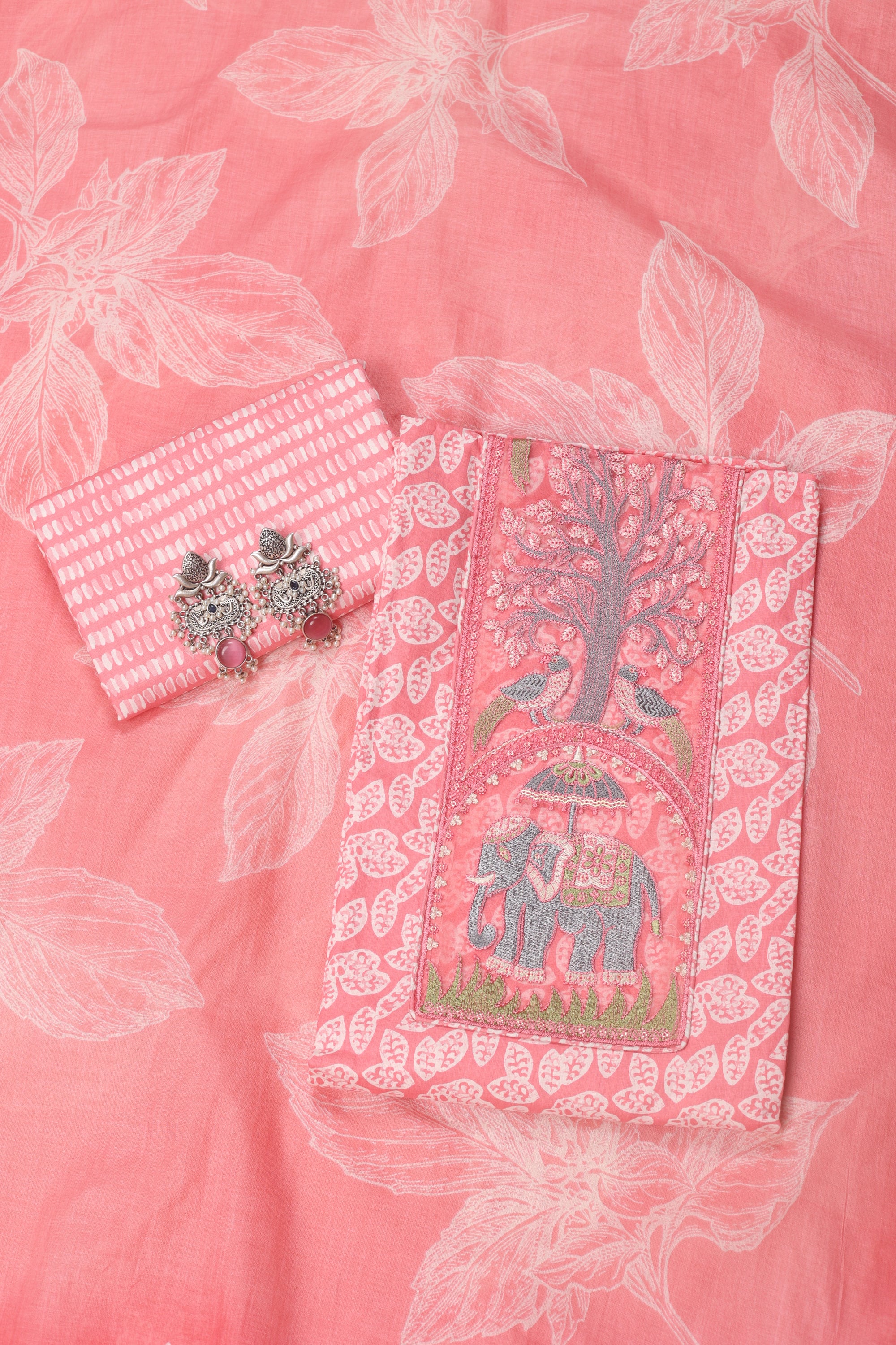 Cotton Suit with Elephant Work Neck