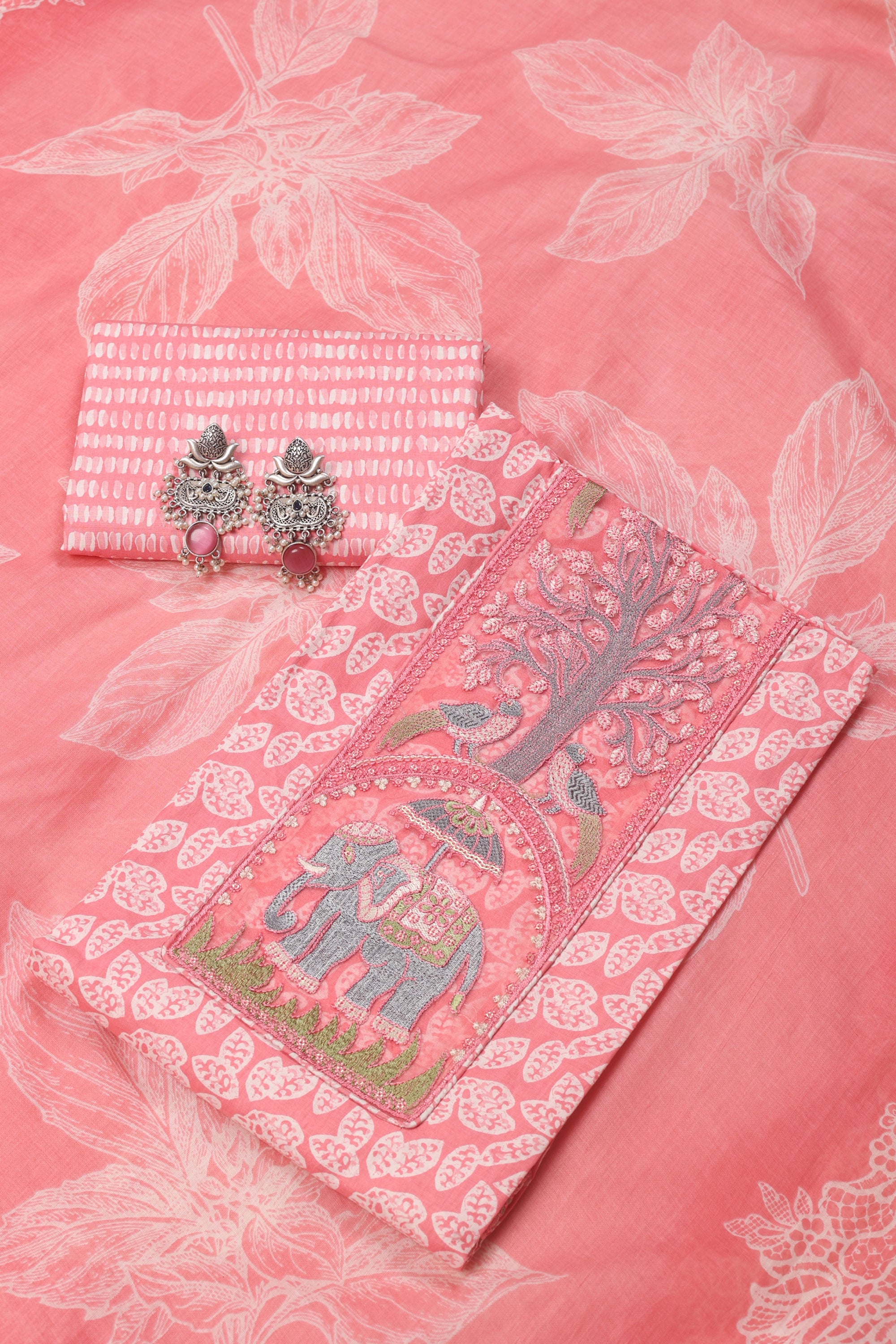 Cotton Suit with Elephant Work Neck