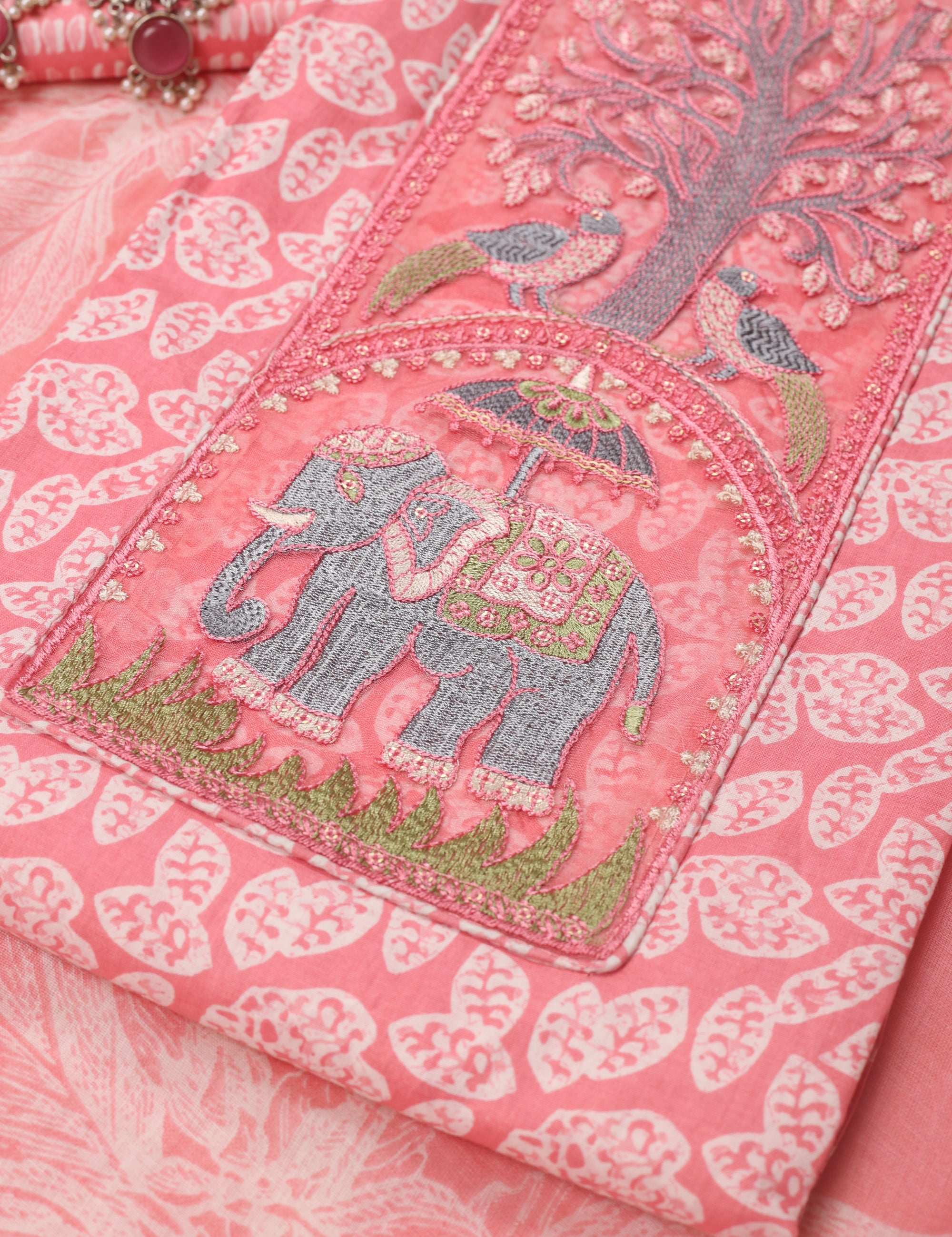 Cotton Suit with Elephant Work Neck