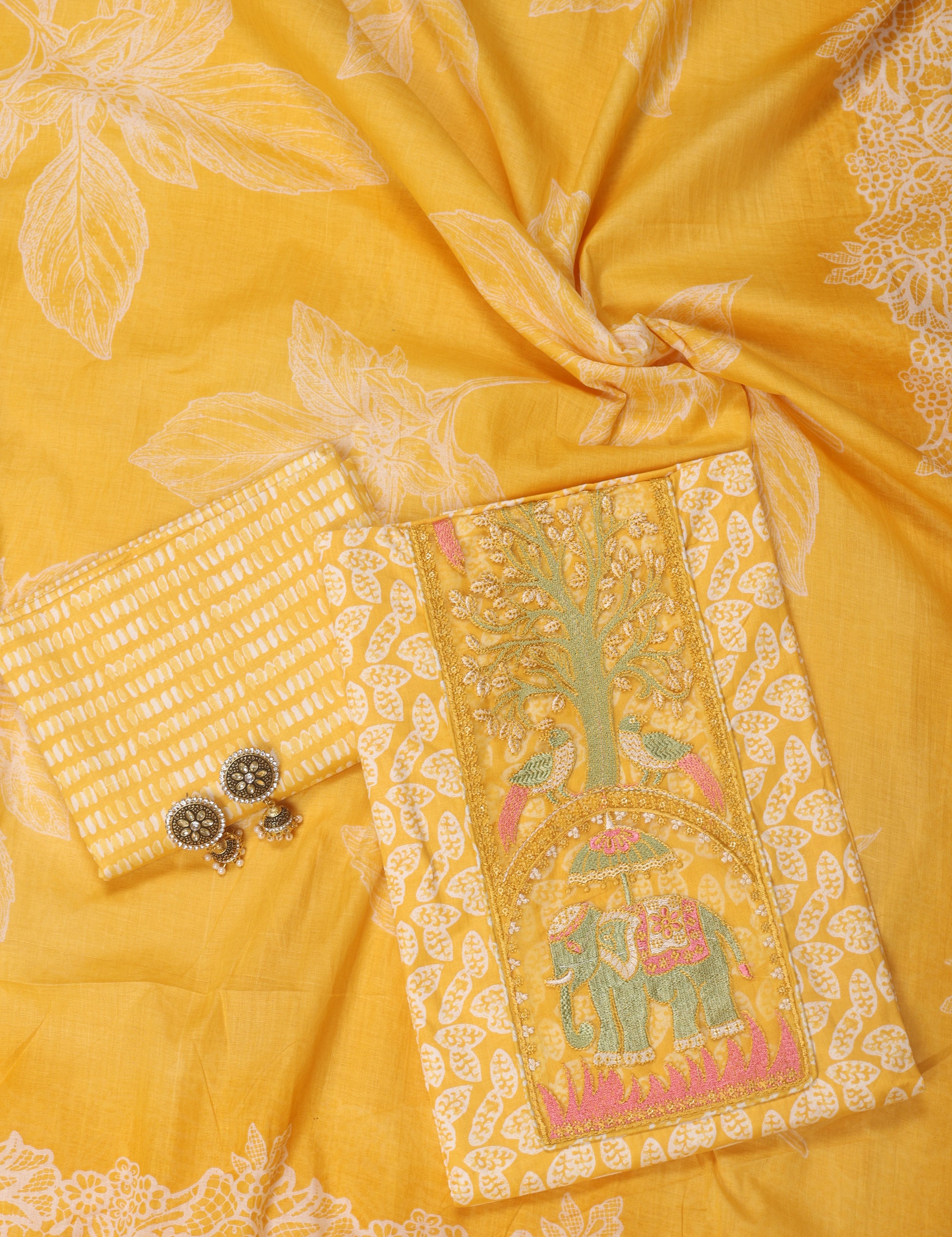 Cotton Suit with Elephant Work Neck