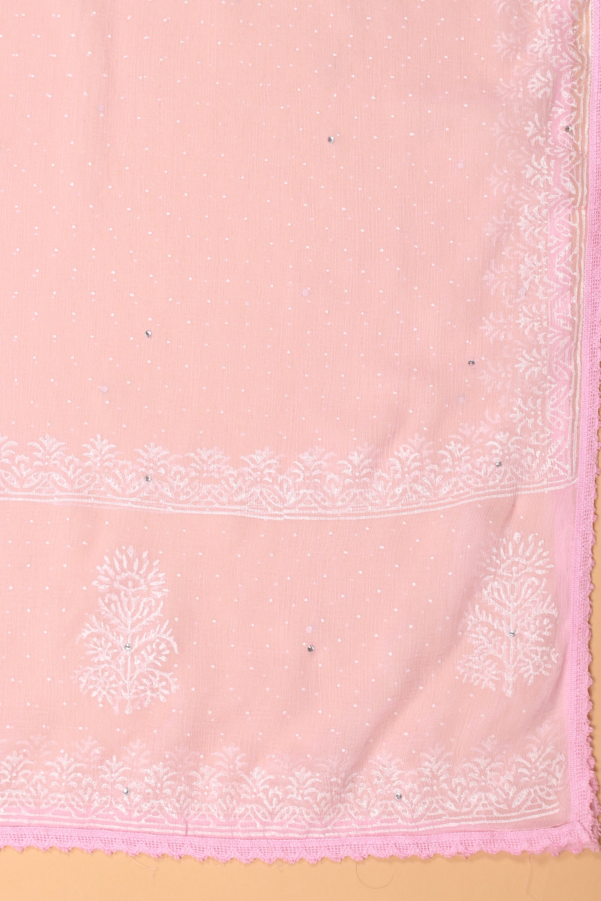 Pink Cotton Suit With Block Print