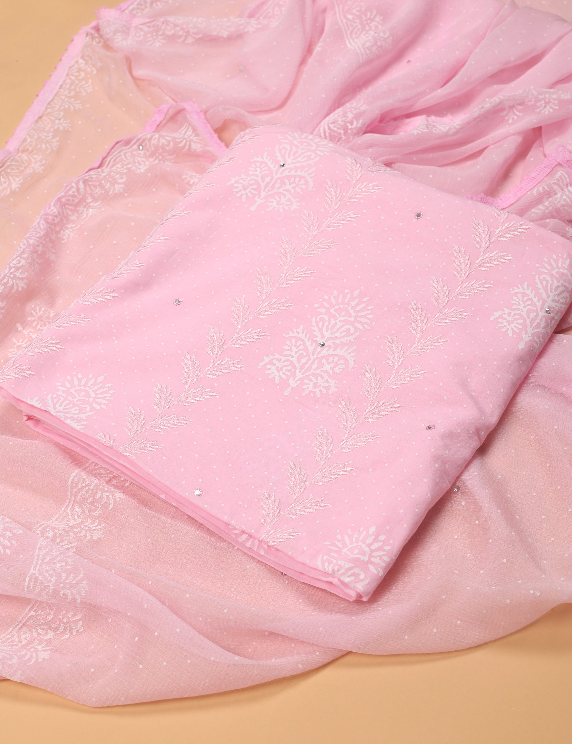 Pink Cotton Suit With Block Print