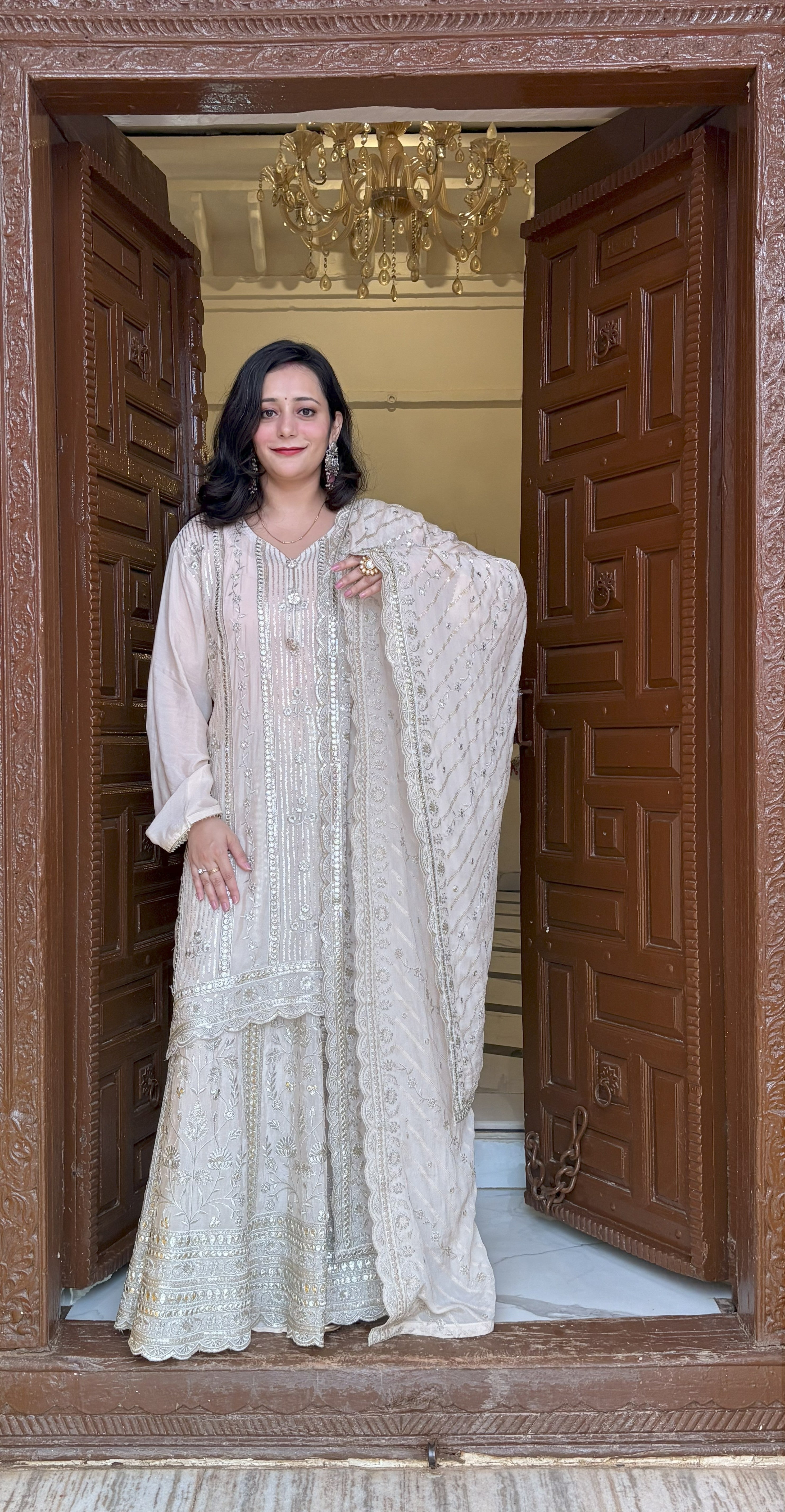 Regal Chinon Skirt Set with Heavy Zari Embroidery