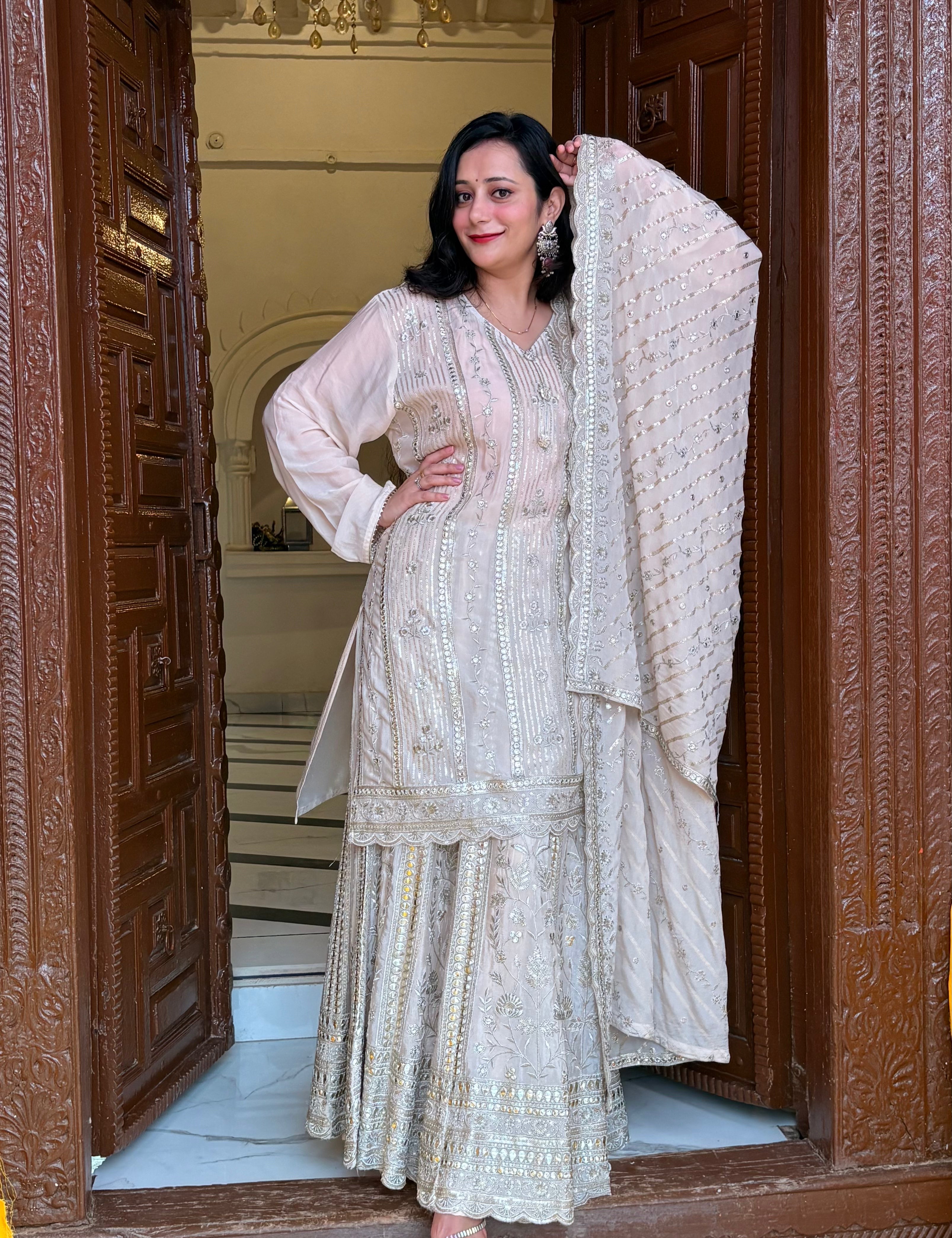 Regal Chinon Skirt Set with Heavy Zari Embroidery